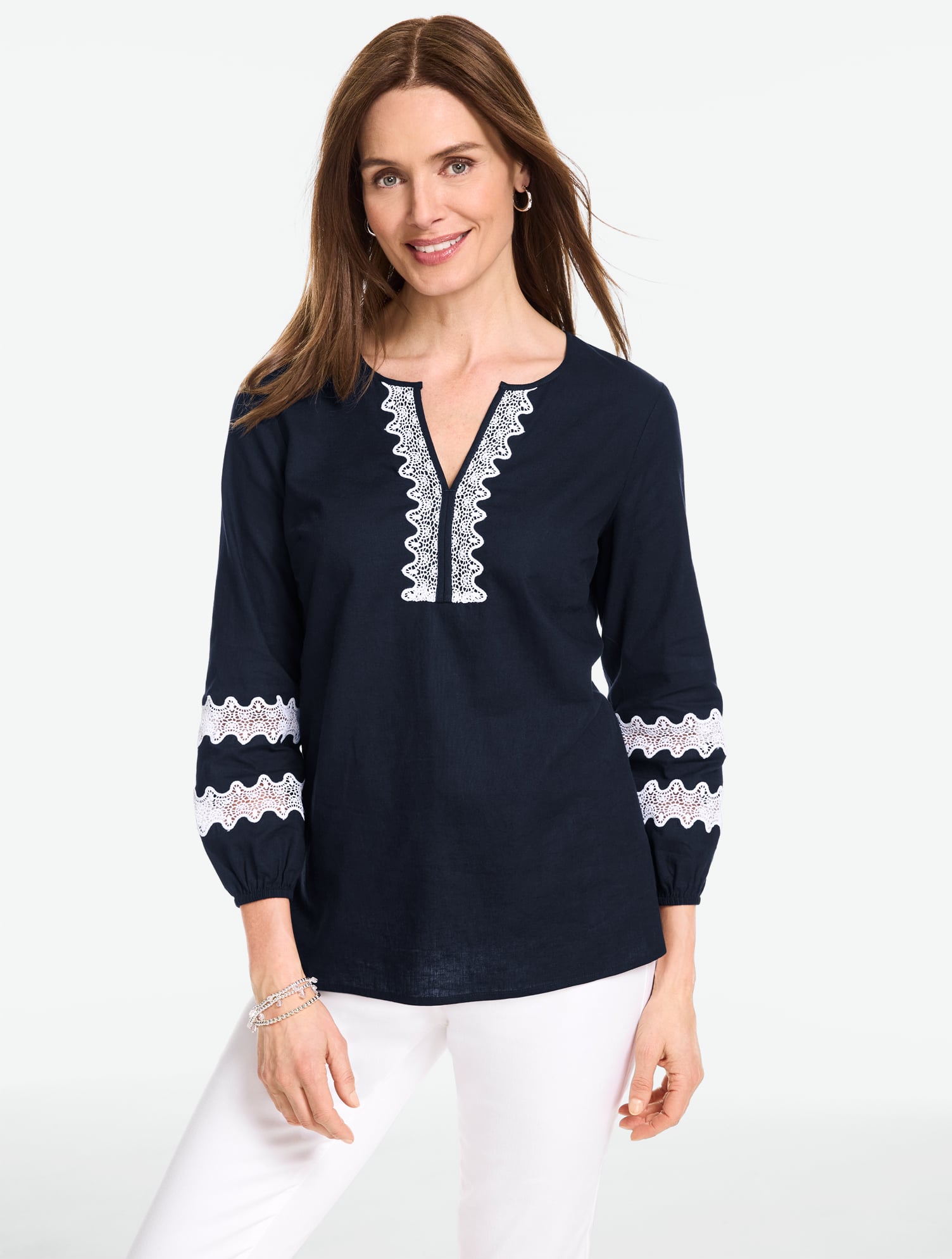 Elbow Sleeve Gauze Top | Talbots
