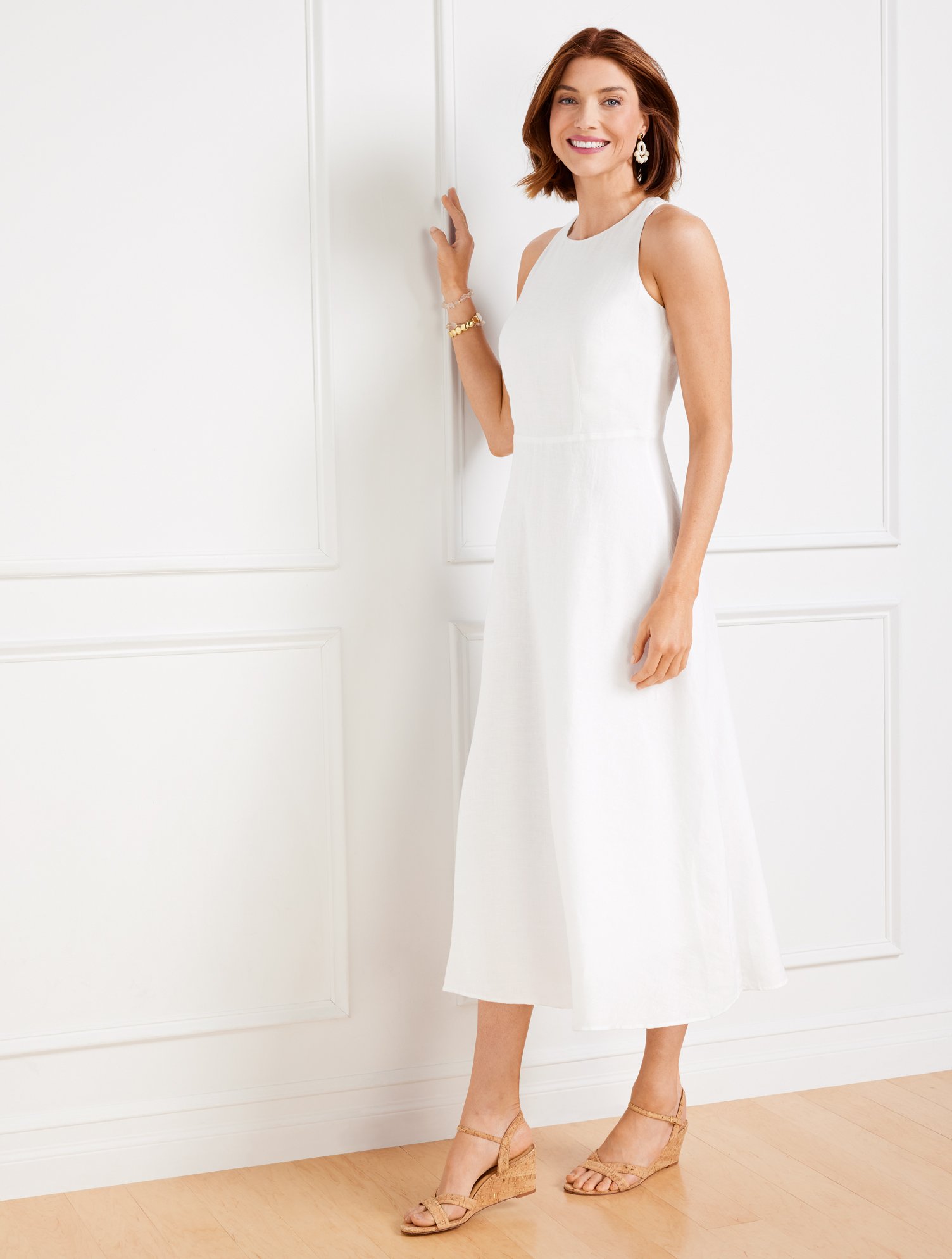 Shop Talbots Plus Size - Linen Halter Fit & Flare Dress - White - 14