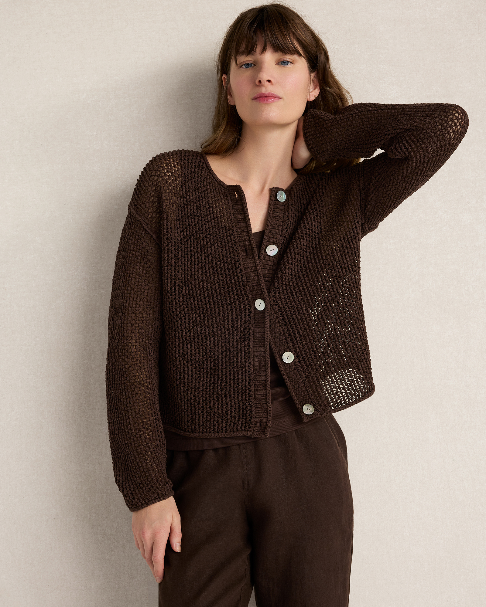 Cotton Blend Open Stitch Cardigan
