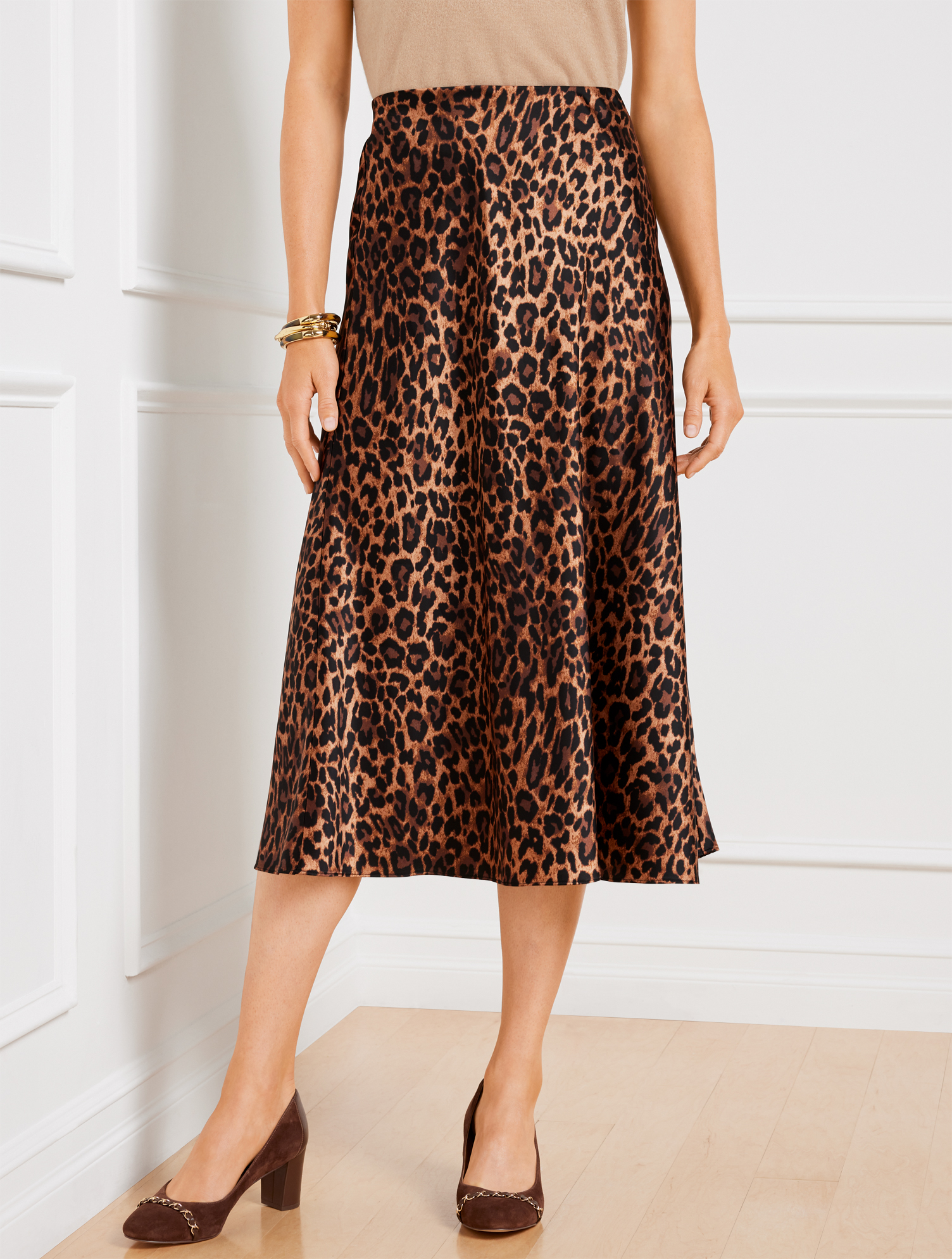 Satin Midi Skirt Leopard Talbots