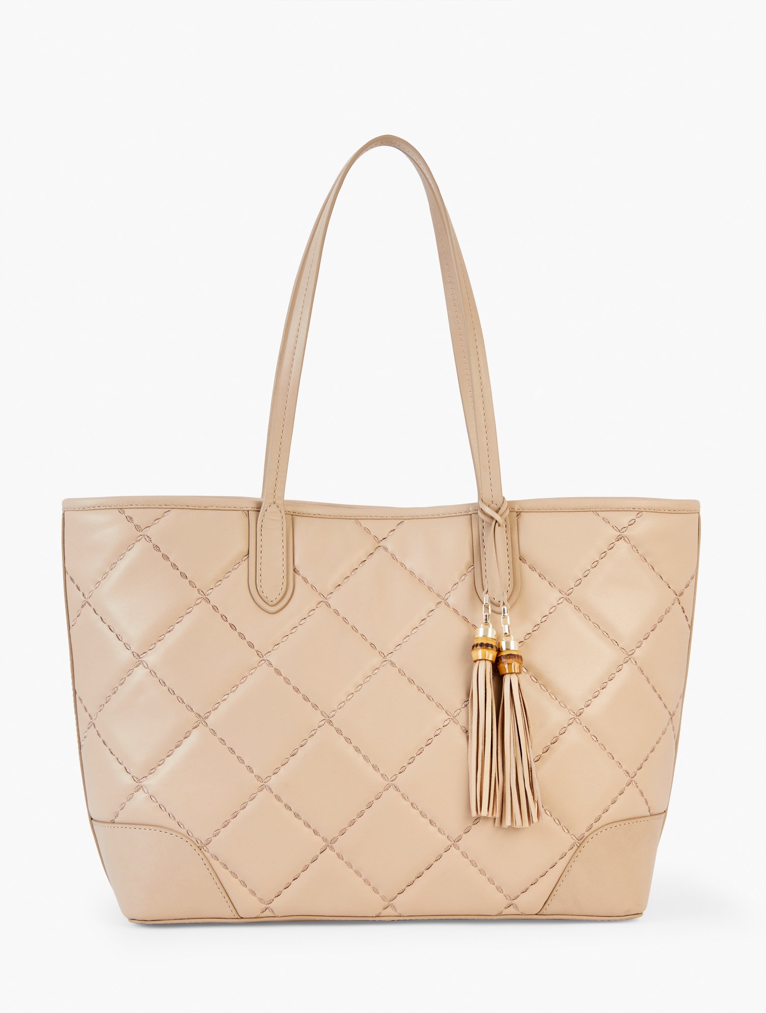 Talbots Quilted Leather Tote - Rattan - 001