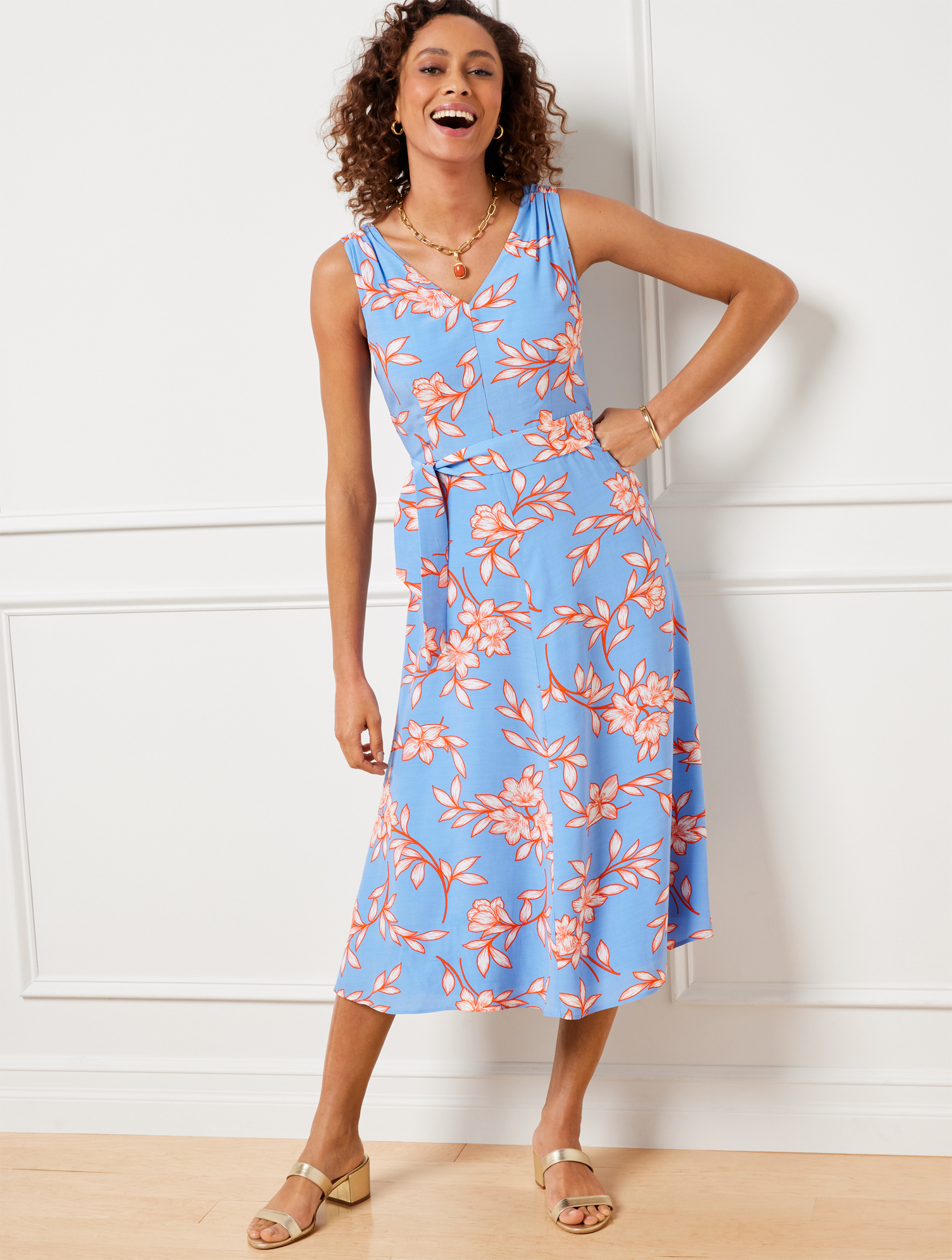 Talbots Fit & Flare Dress - Flowing Hibiscus - Fresh Water Blue - 16
