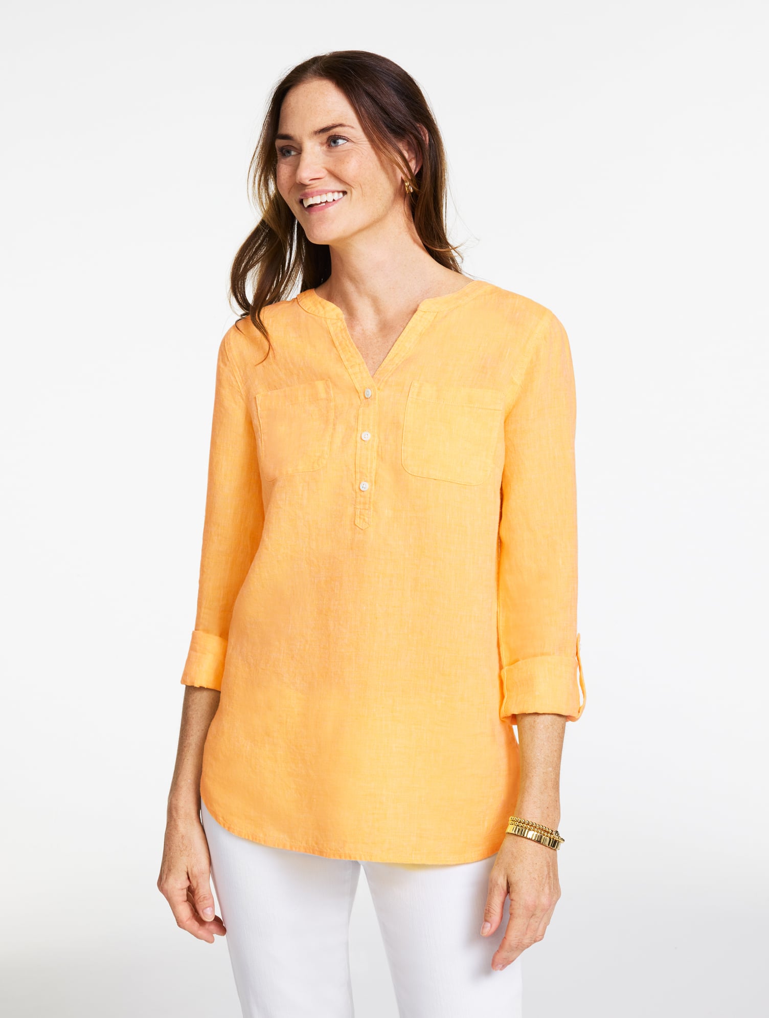 Linen Camp Shirt - Cross Dye - Sunshine Yellow/White - Medium Talbots