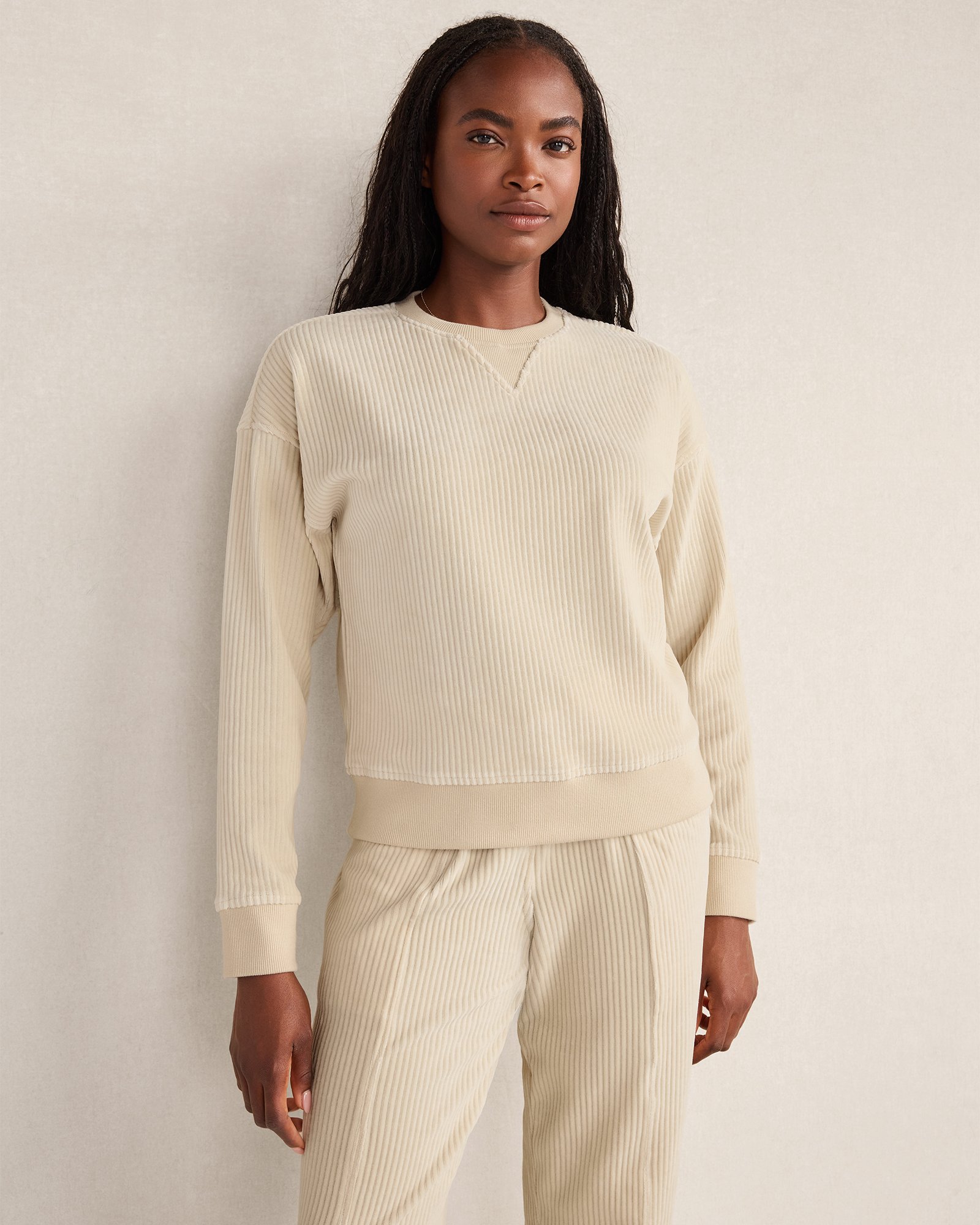 Corded Velour Crewneck Pullover