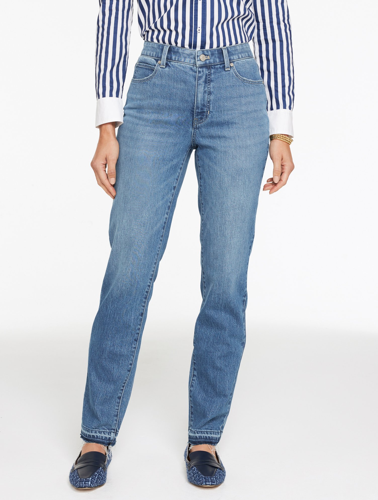 Straight Leg Drop Hem Jeans - Meserole Wash