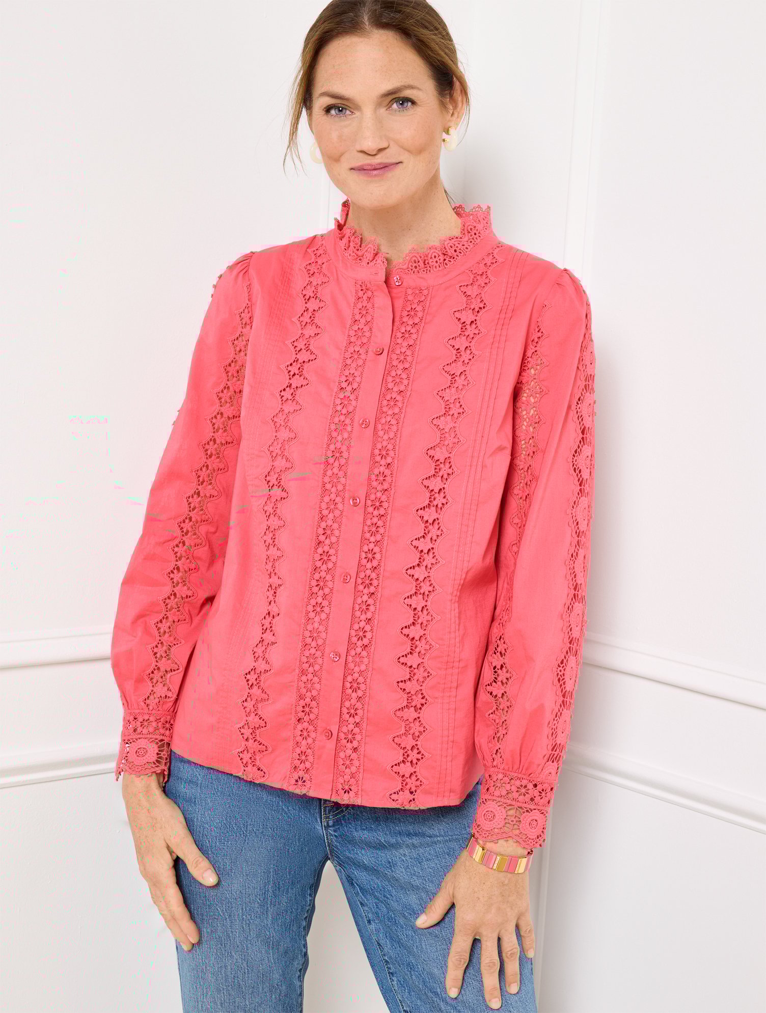 Talbots Plus Petite - Lace Trim Voile Top - Pink Rosette - 1x