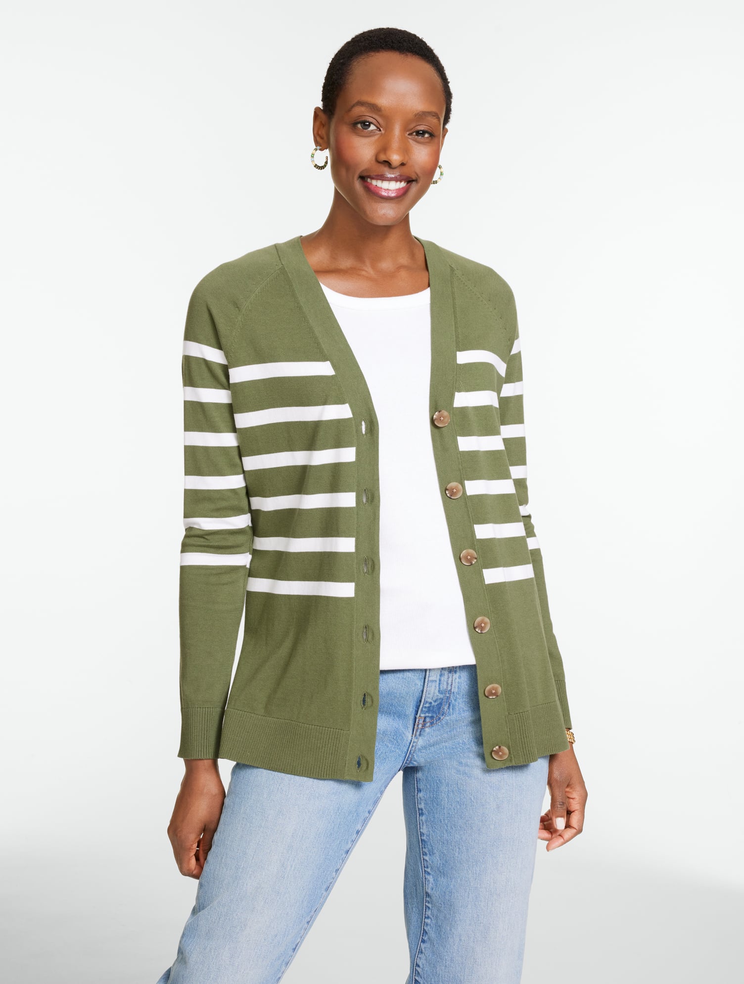 Shaker Stitch Open Front Cardigan - Stripe | Talbots