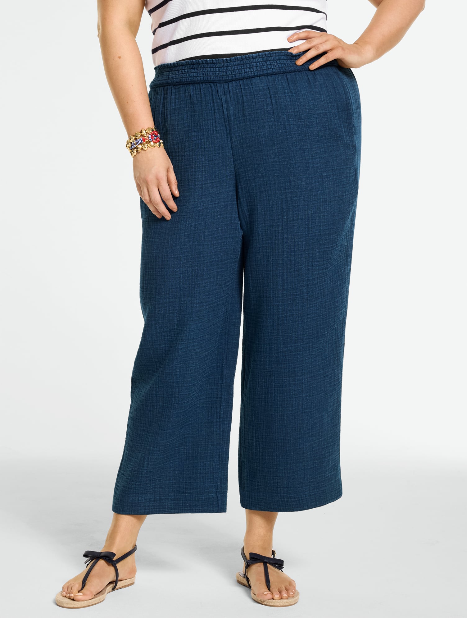 Cotton Gauze Straight Crop Pull-On Pants