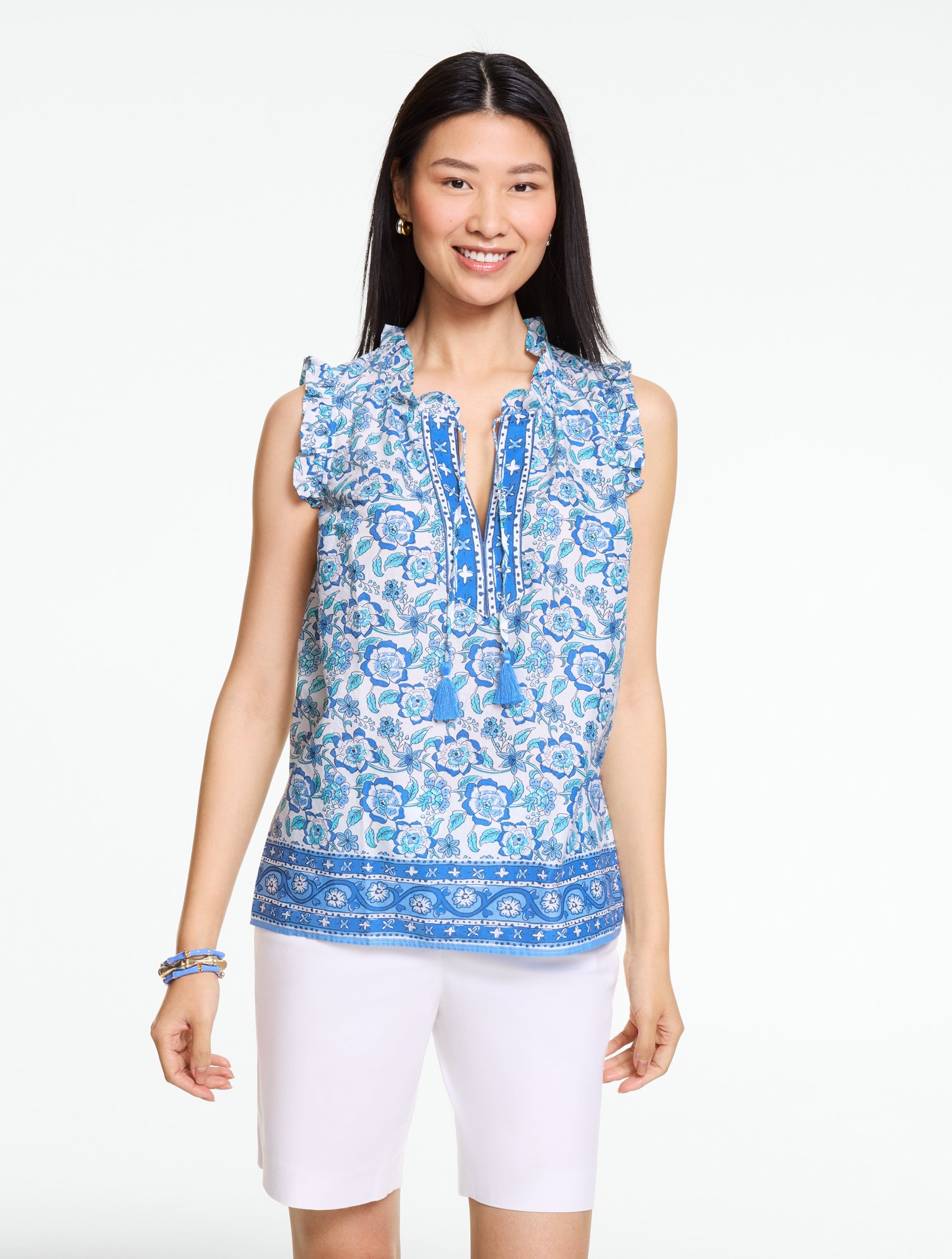 Split Neck Shell - Floral Vines