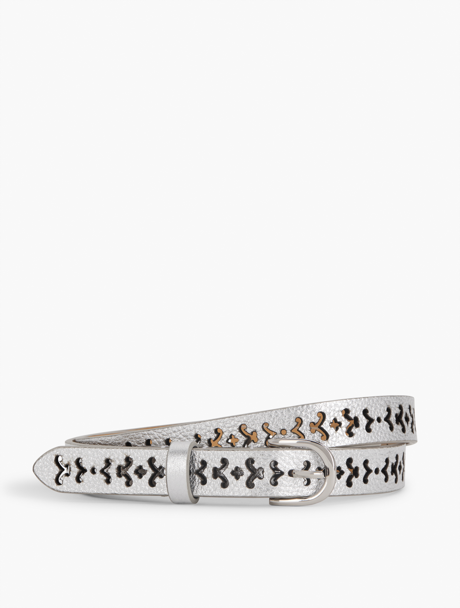 TALBOTS PERFORATED PEBBLE METALLIC LEATHER BELT - SILVER - SMALL TALBOTS