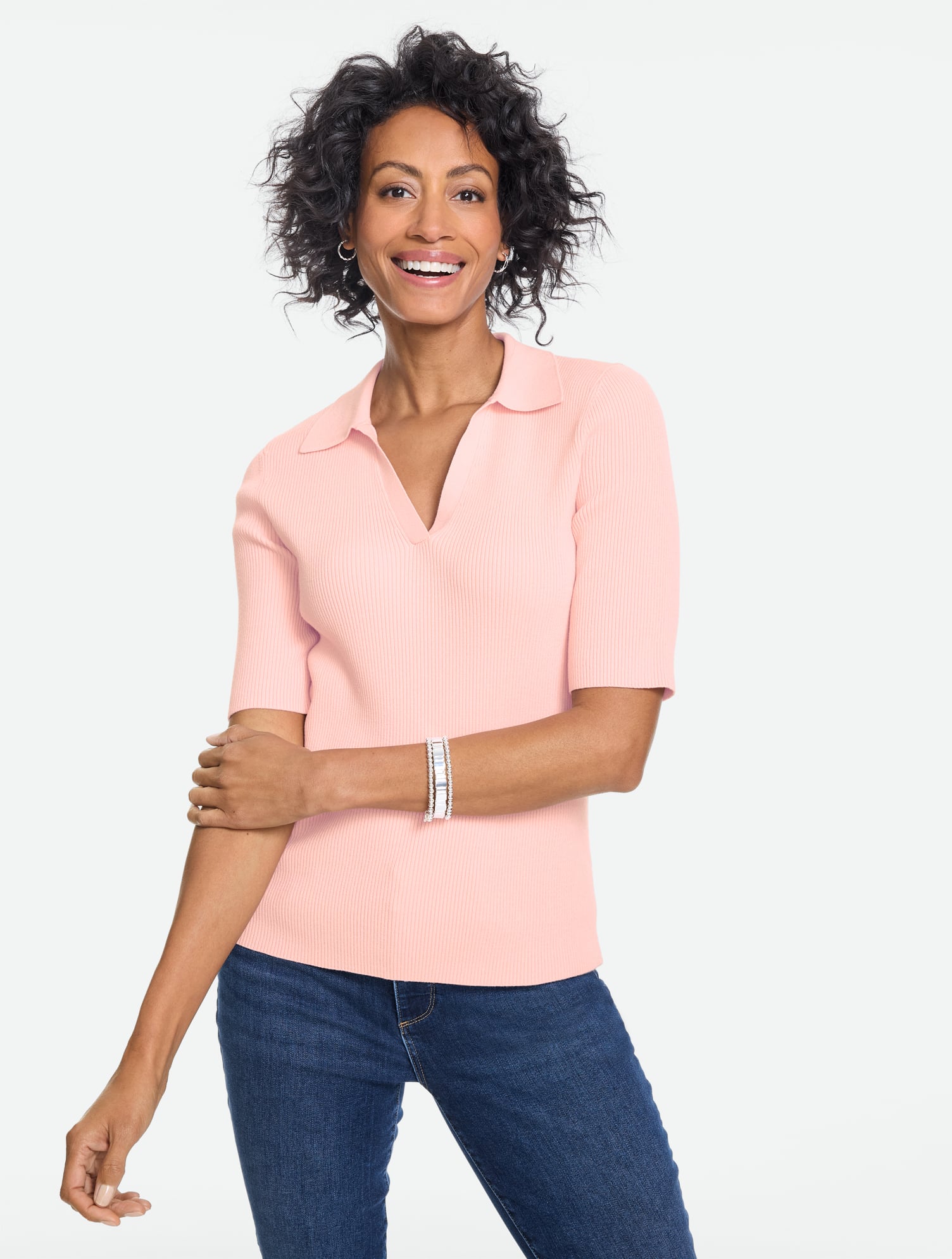 Ribbed Elbow Sleeve Polo