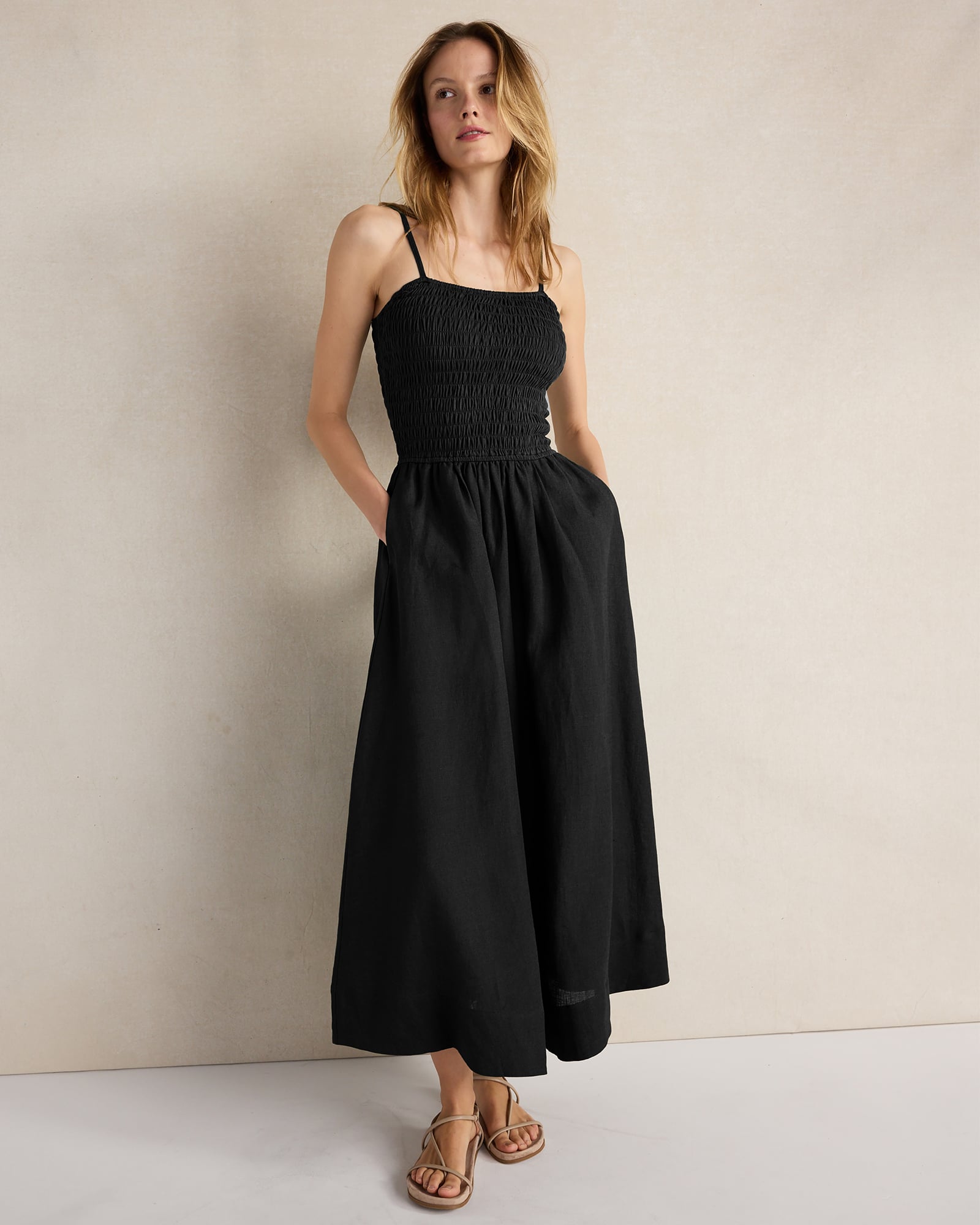 Organic Cotton Linen Strappy Midi Dress