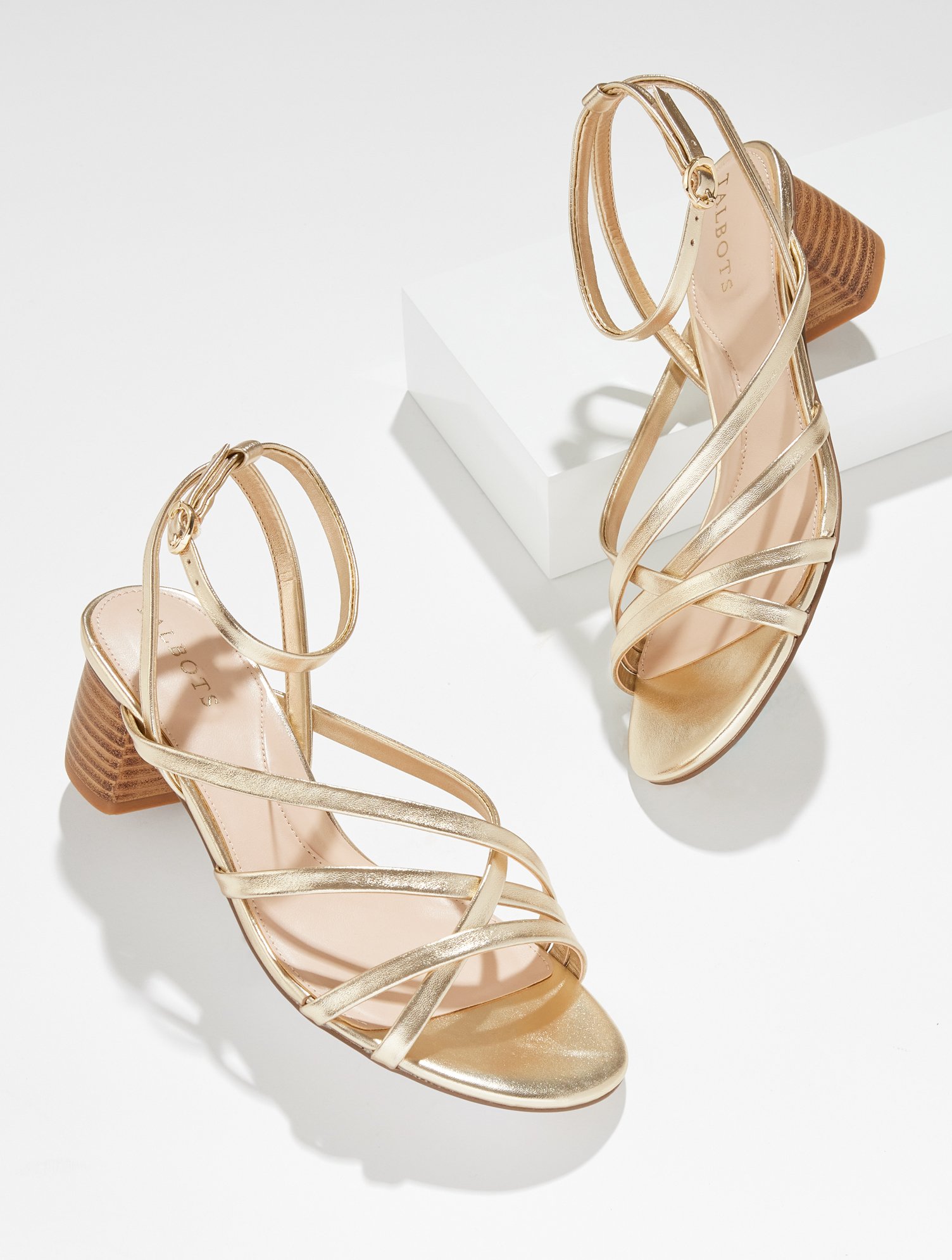 Lina Strappy Metallic Nappa Block Heel Sandals