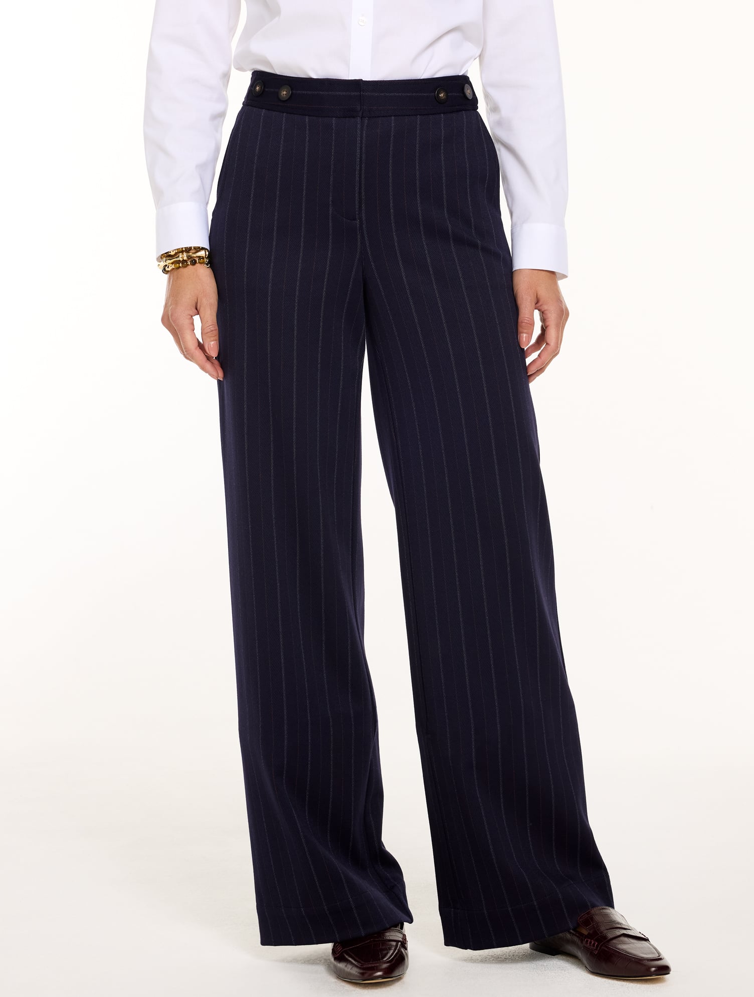 Polished Ponte Wide Leg Pants - Pinstripe