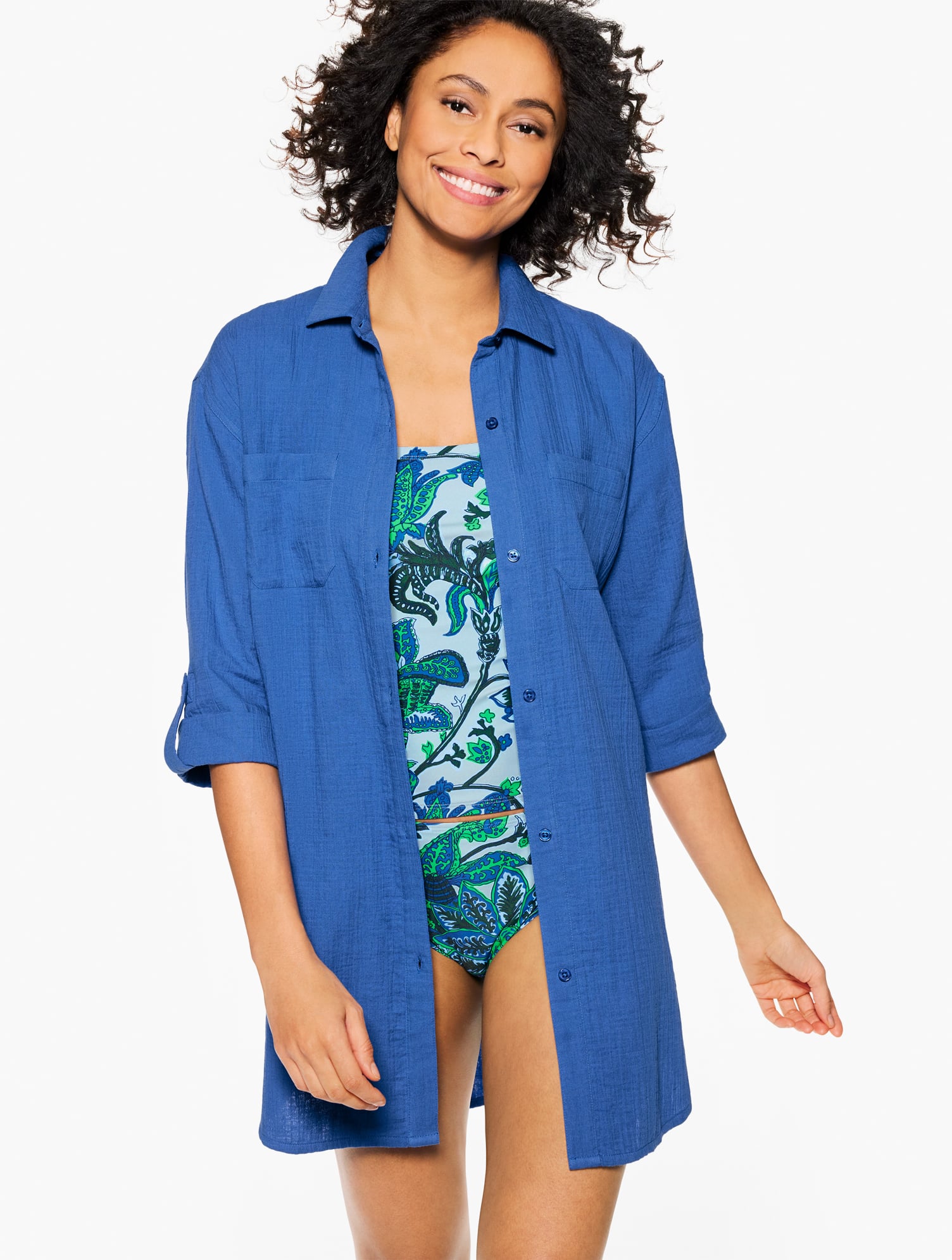 Women's Plus Size - Aqua Club Gauze Shirt Cover-Up - Royal Blue - 3X - 100% Cotton Talbots