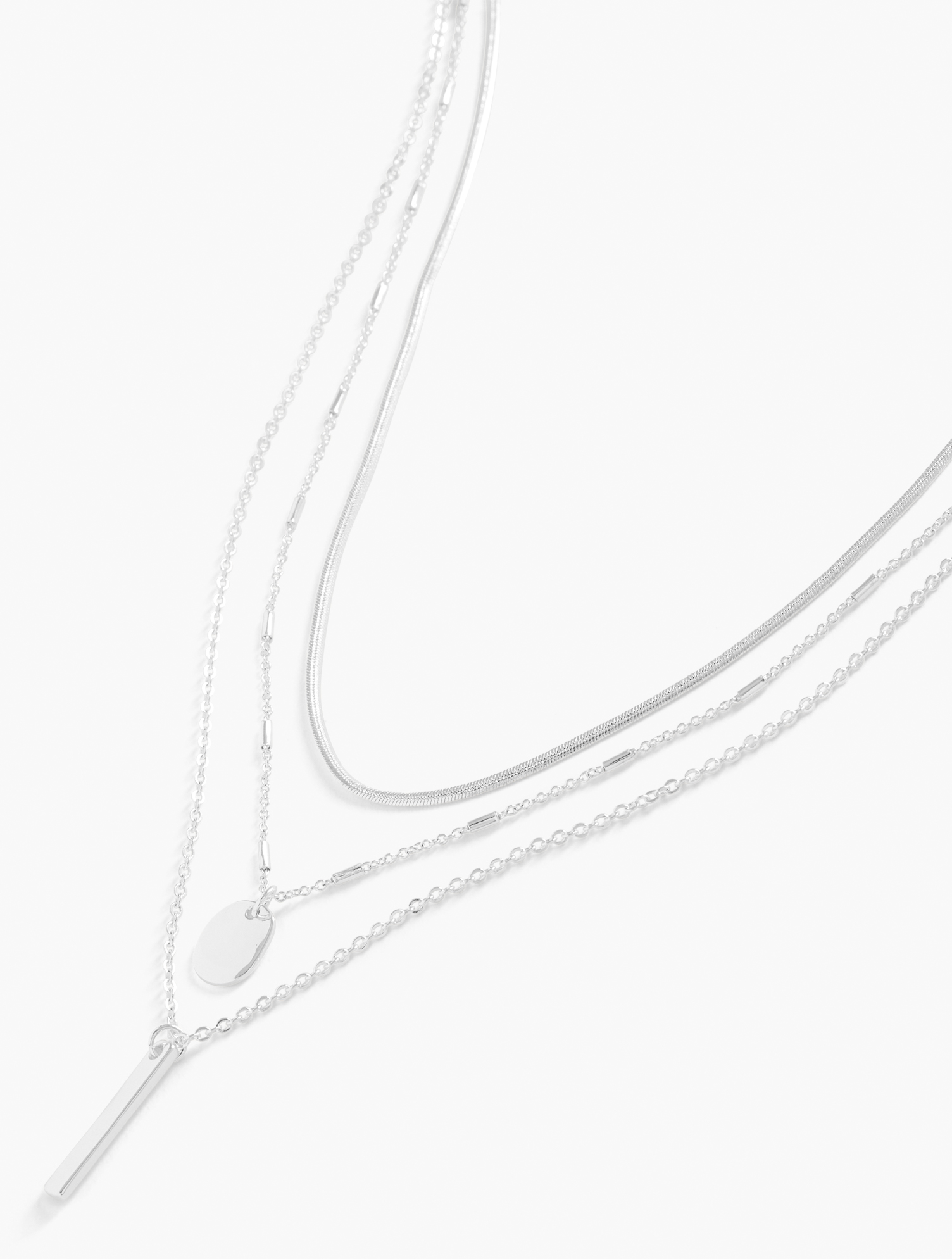 Talbots Layered Pendant Necklace - Shiny Silver - 001