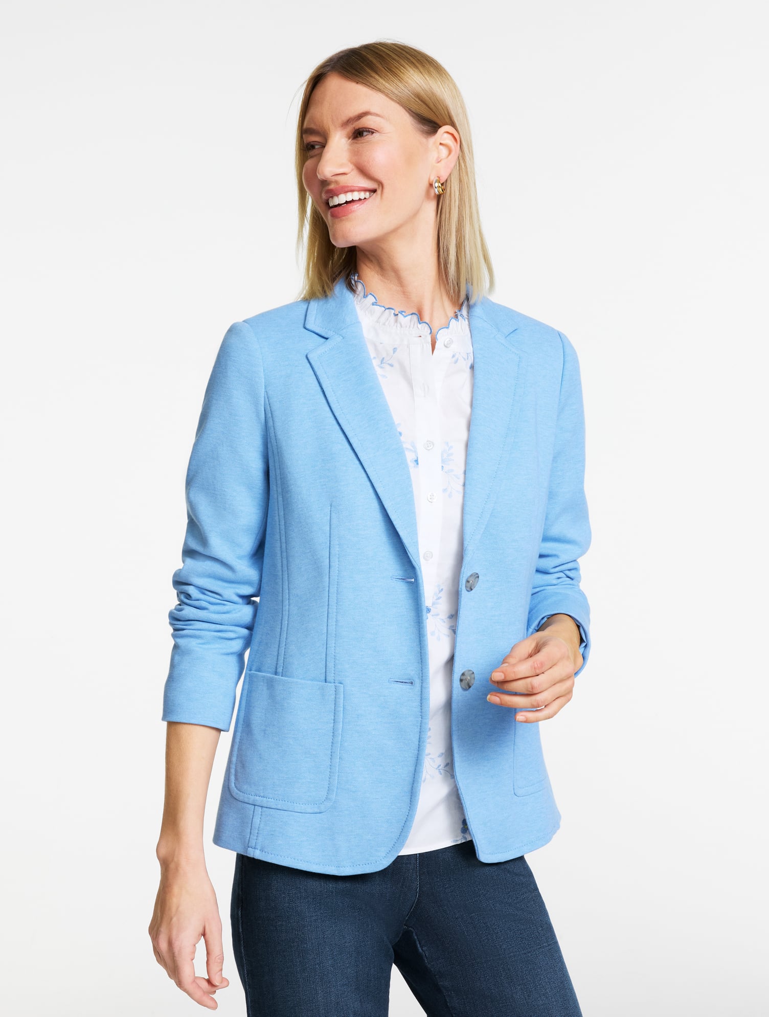 PiquÃ© Knit Blazer - Shore Blue Heather - 4 Talbots