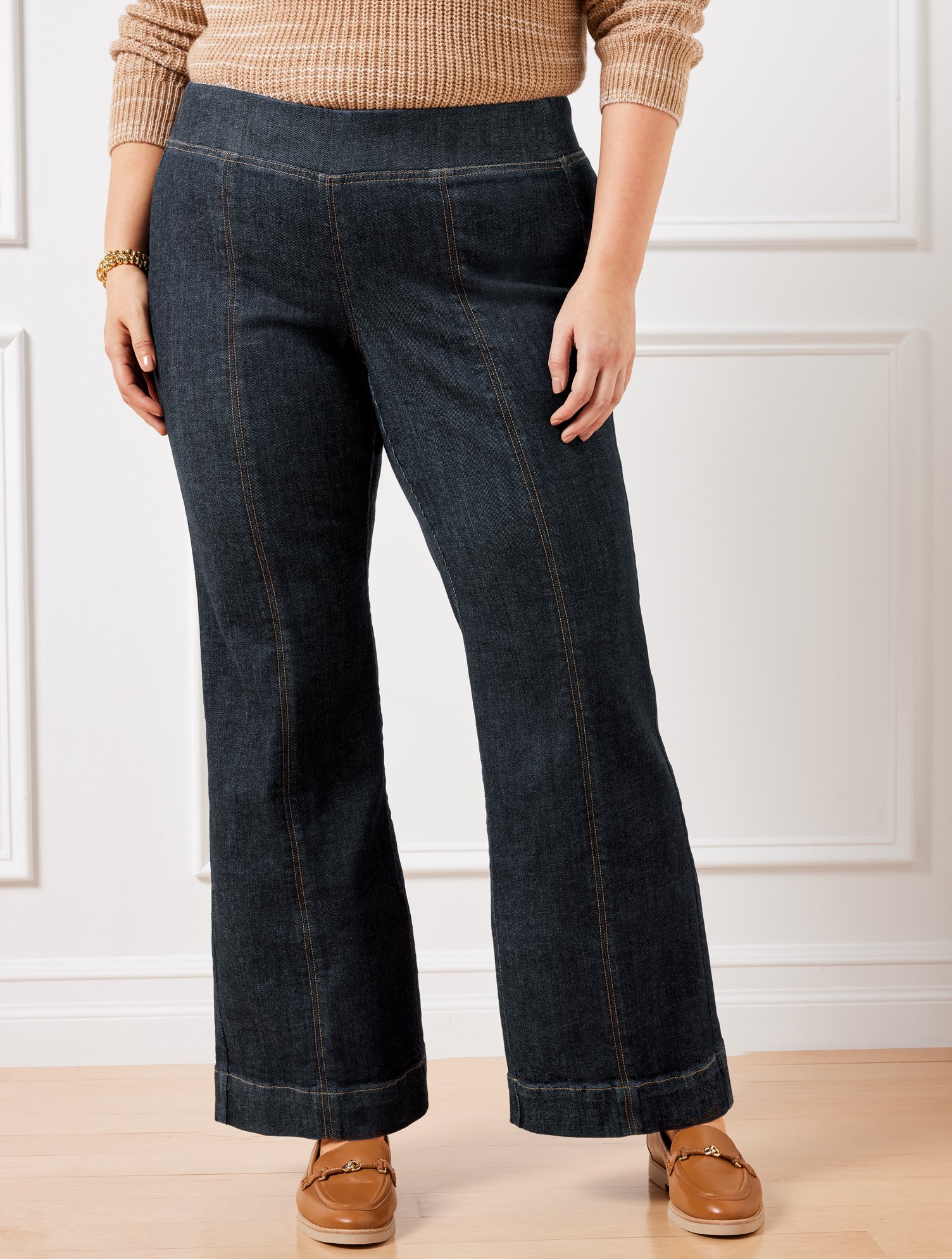 Flare Leg Pull-On Travel Jeans - Oxford Wash
