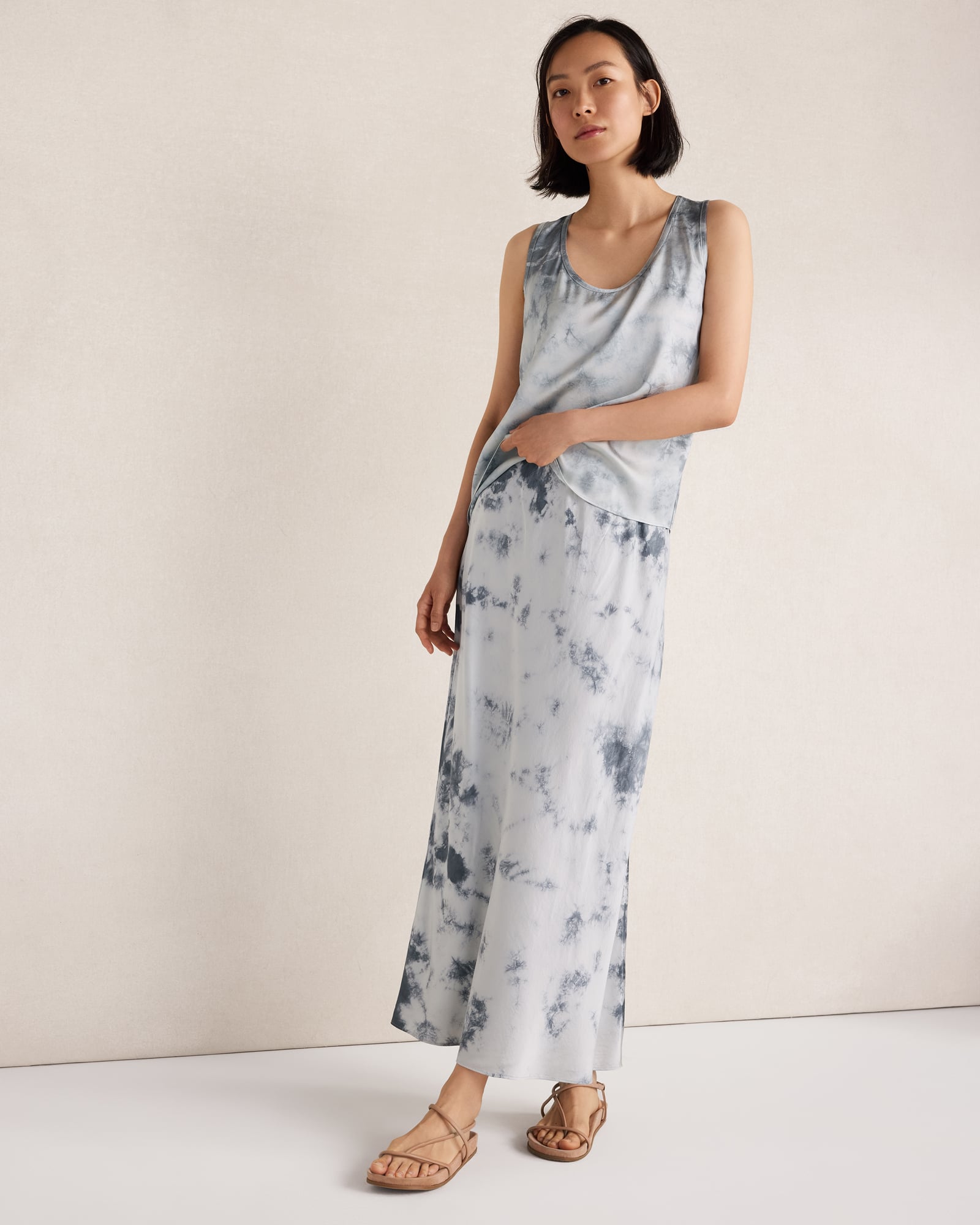 Washable Silk Tie-Dye Maxi Skirt