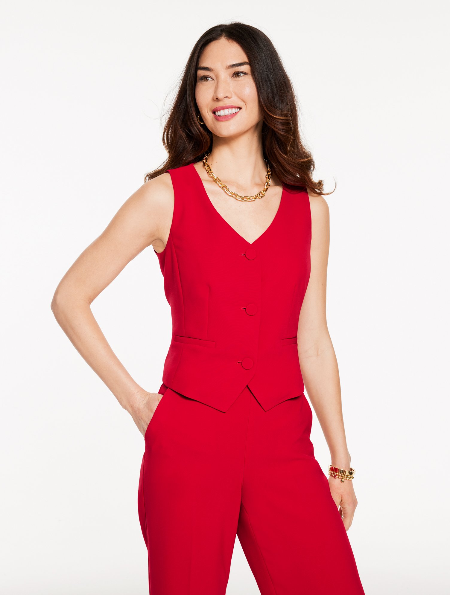 Talbots Plus Petite - Polished Crepe Vest - Red - 22 In Red
