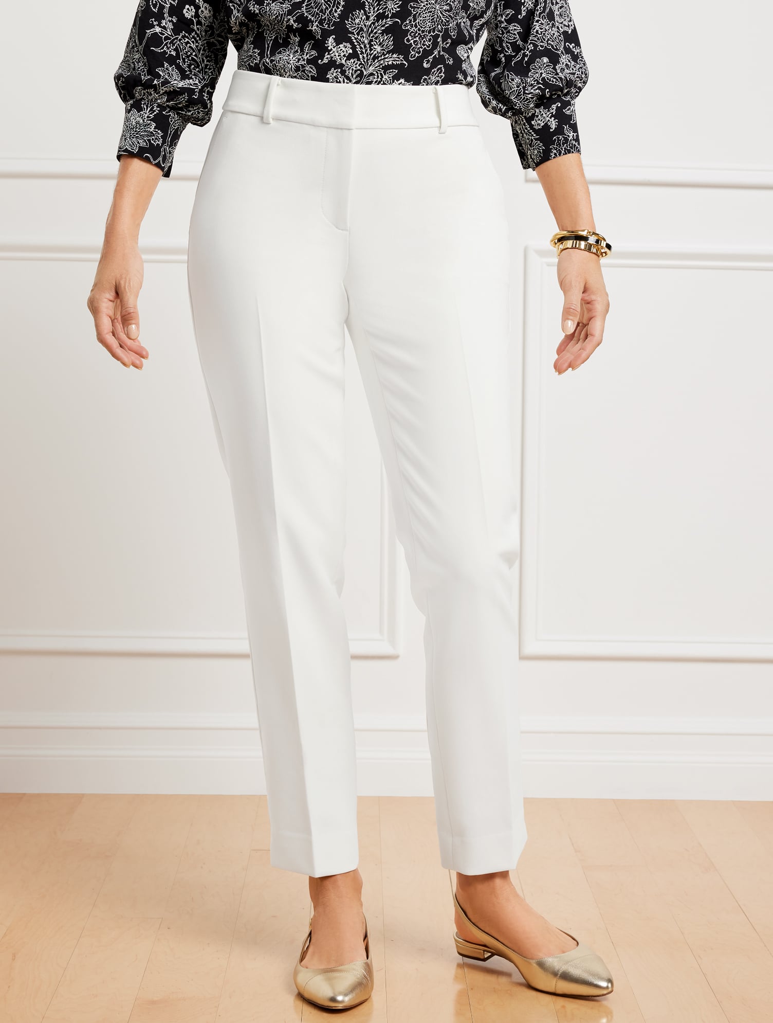 Petite - Talbots Hampshire Lightweight Double Cloth Straight Ankle Pants - Lined - Curvy Fit - White - 0