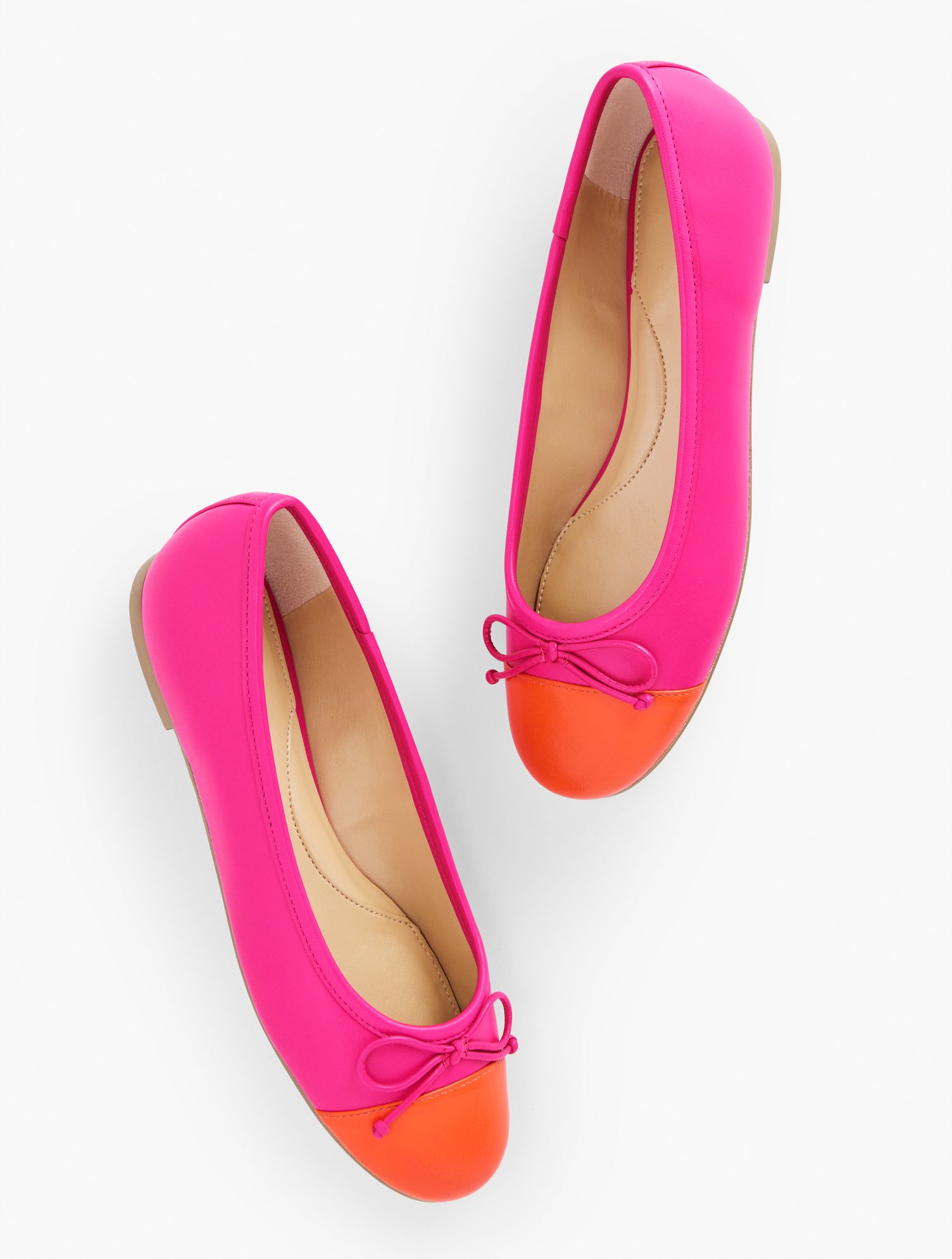 Talbots Blair Cap Toe Nappa Ballet Flats - Vivid Pink/brt Tangerine - 8 1/2 M  In Vivid Pink,brt Tangerine
