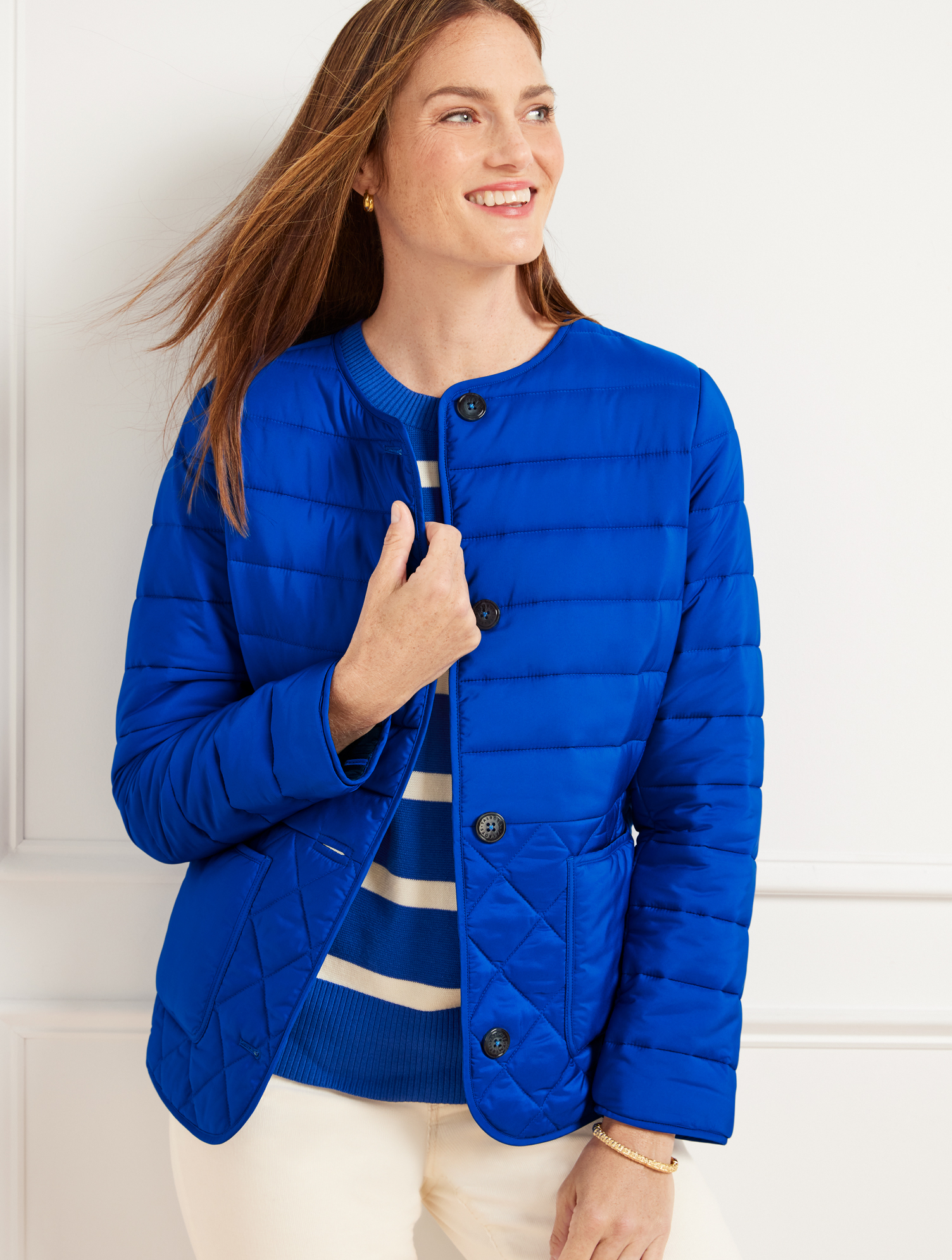 Talbots Quilted Collarless Jacket - Blue Majesty - 3x
