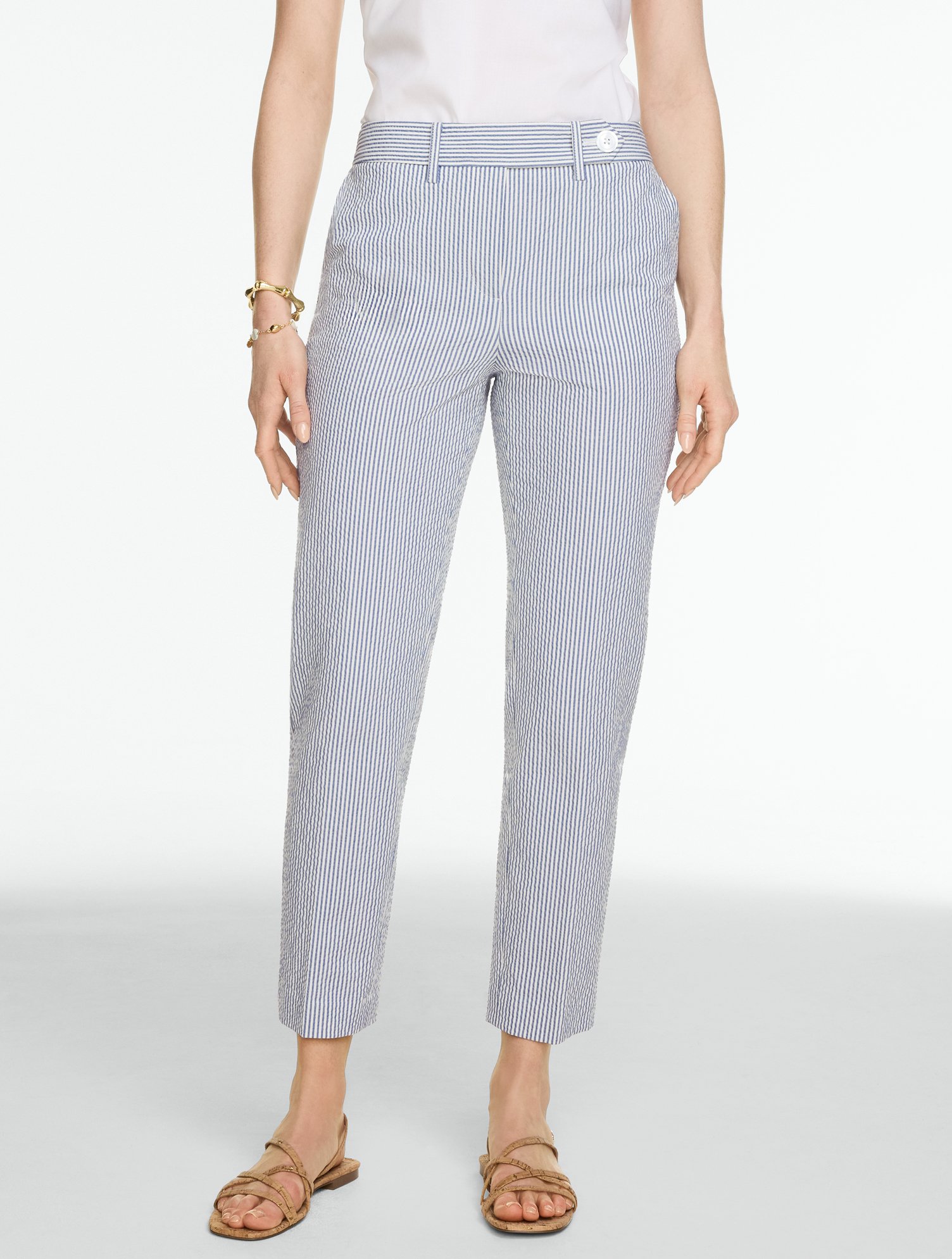 Seersucker Tapered Ankle Pants - Market Stripe