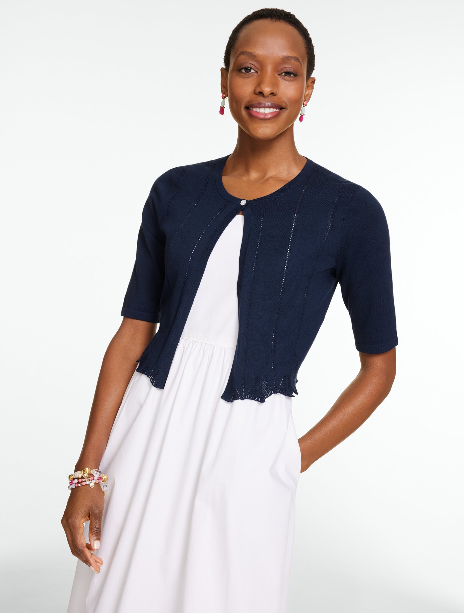 Scalloped Pointelle Shrug