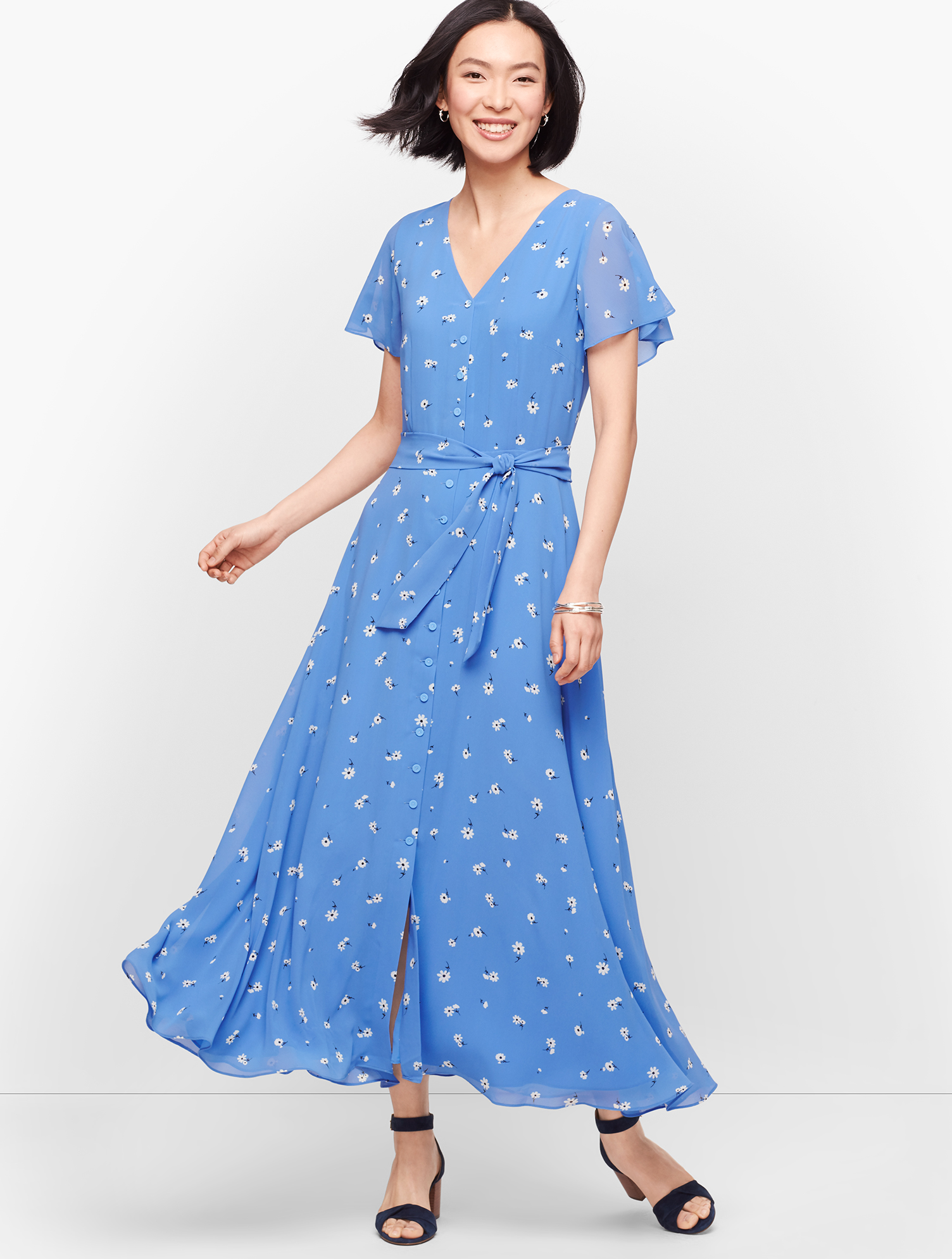 Scattered Floral Tie Front Midi Dress | Talbots