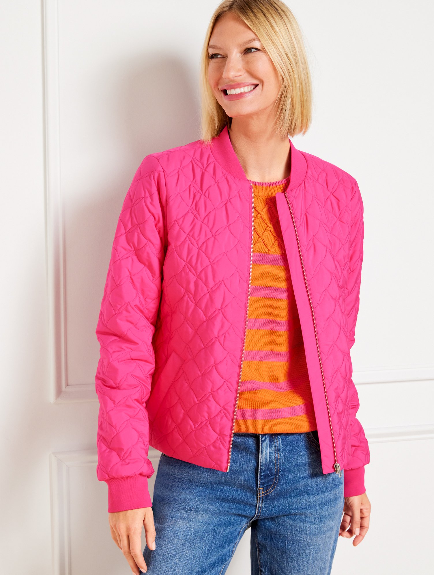 Talbots Plus Size - Quilted Bomber Jacket - Vivid Pink - 3x