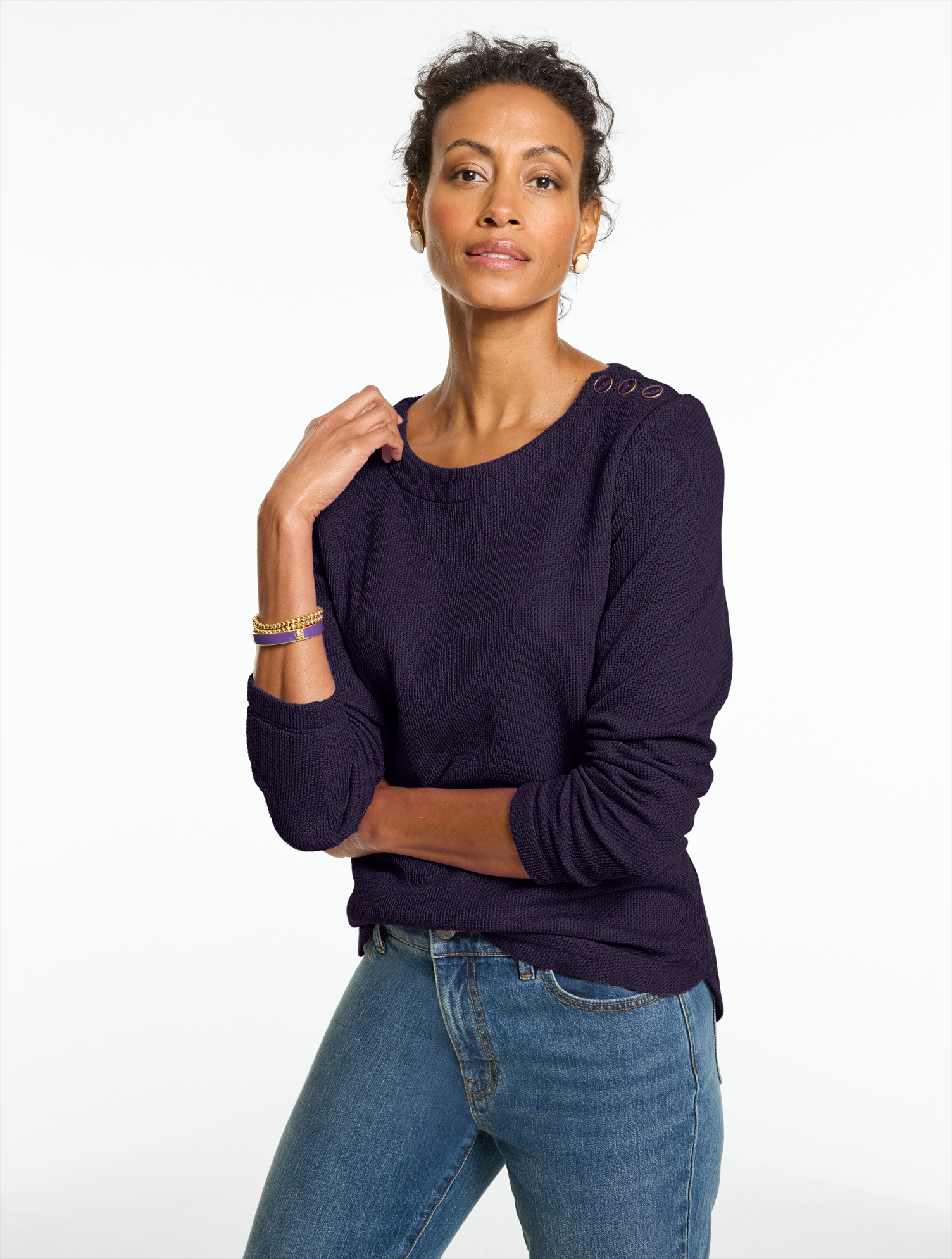 Button Shoulder Crewneck Pullover - thumbnail 6