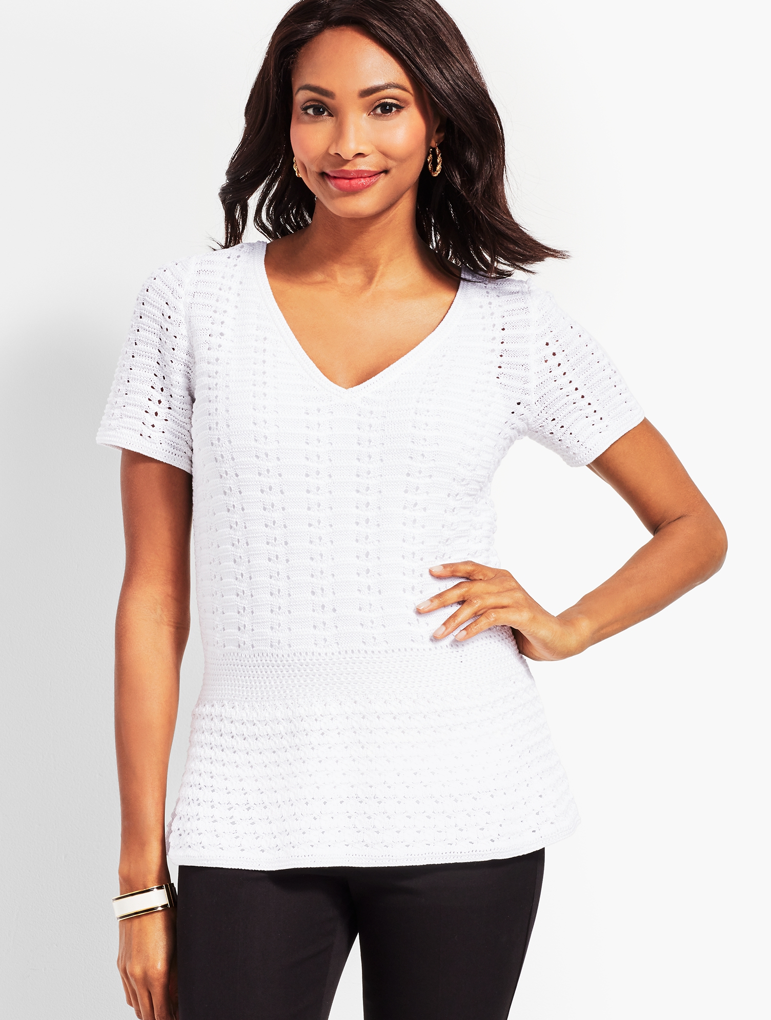 Double-V Crochet Peplum Sweater | Talbots