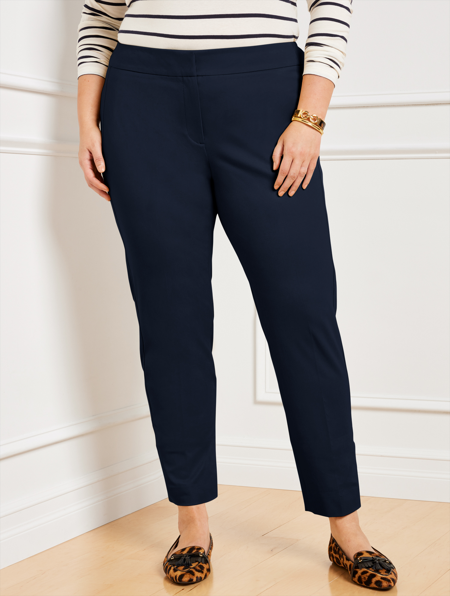 Talbots Plus Exclusive  Chatham Fly Front Ankle Pants - Solid - Blue - 18