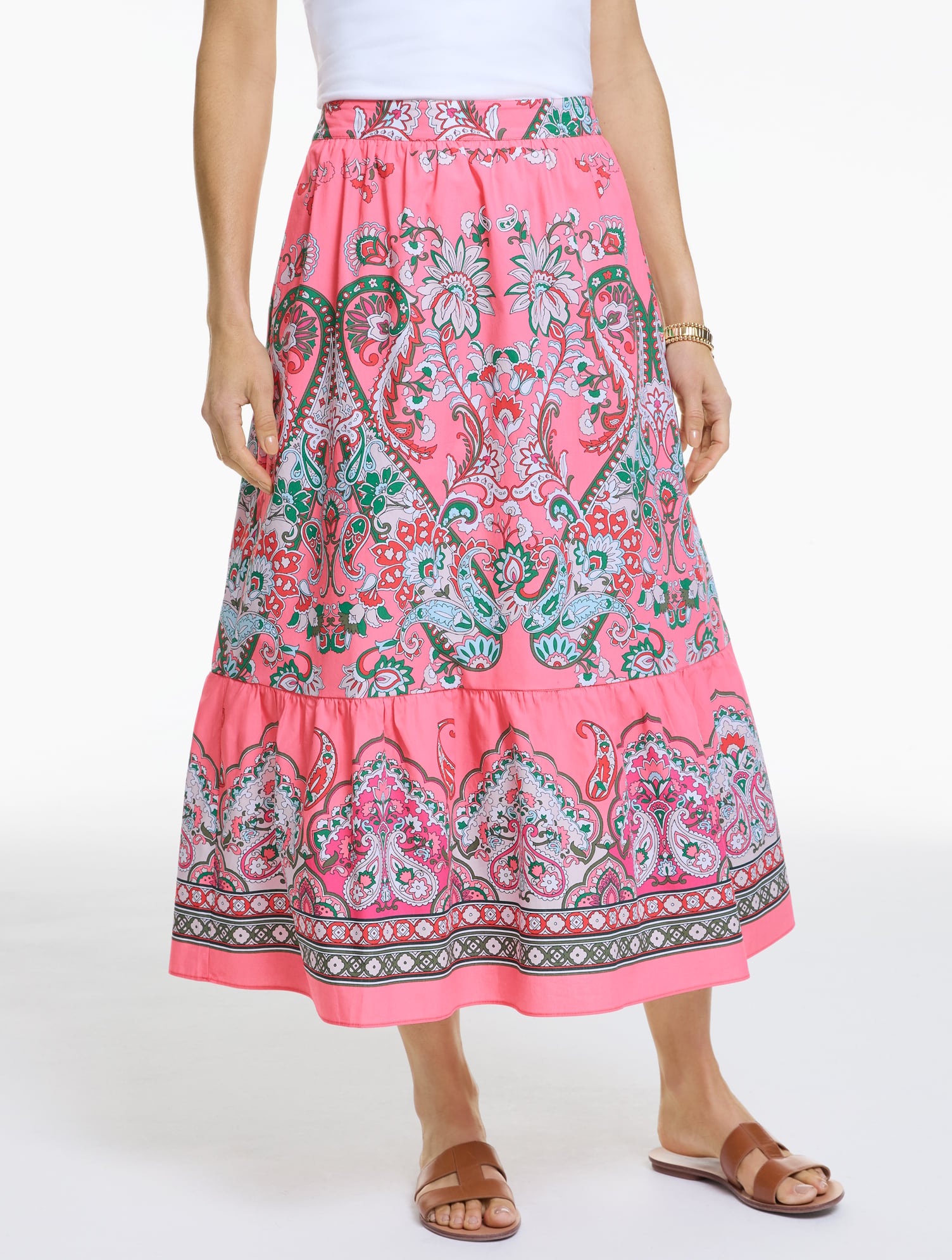 Modern Poplin Flounce Midi Skirt - Jubilant Paisley