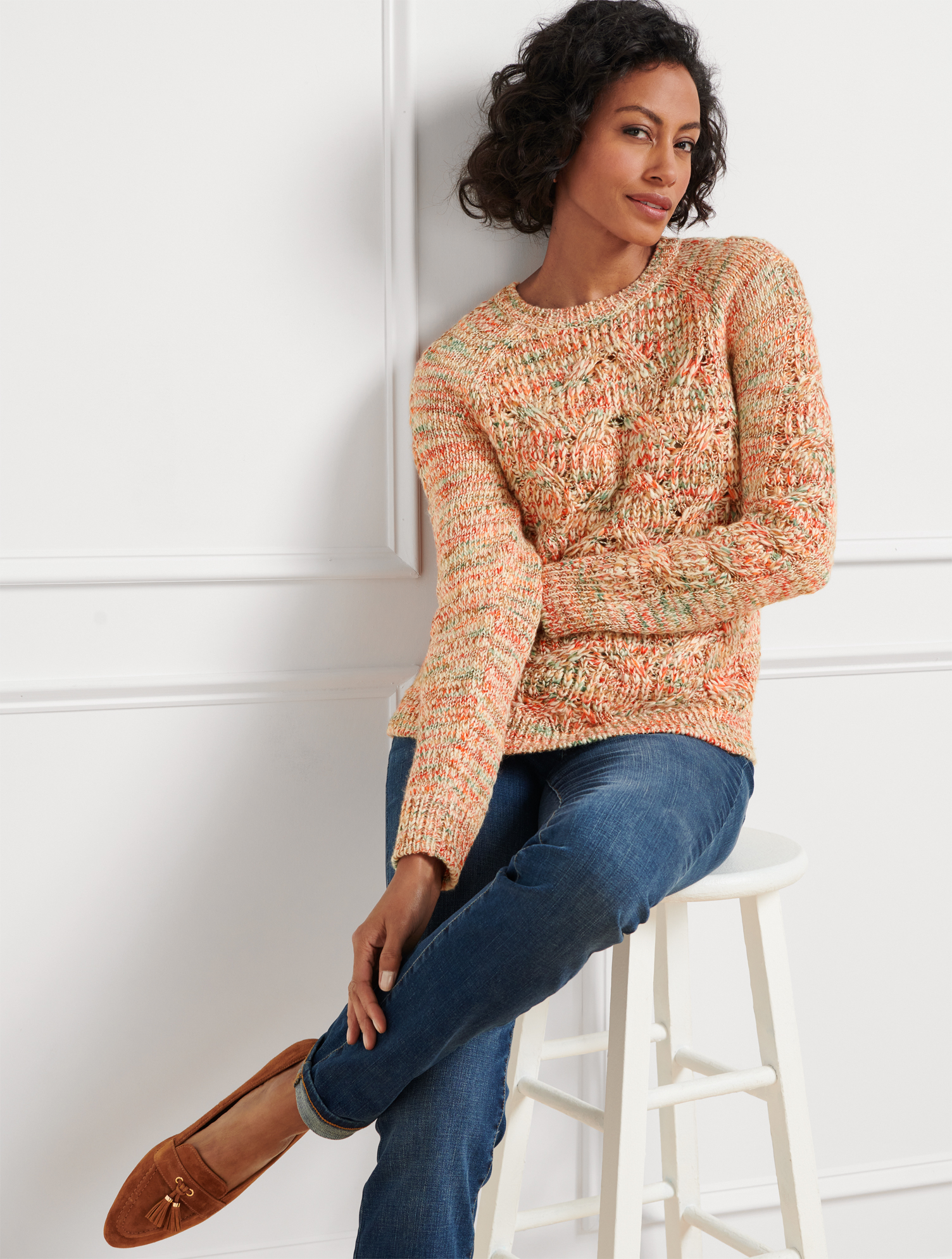 Talbots Pointelle Knit Crewneck Sweater - Brown - 3x