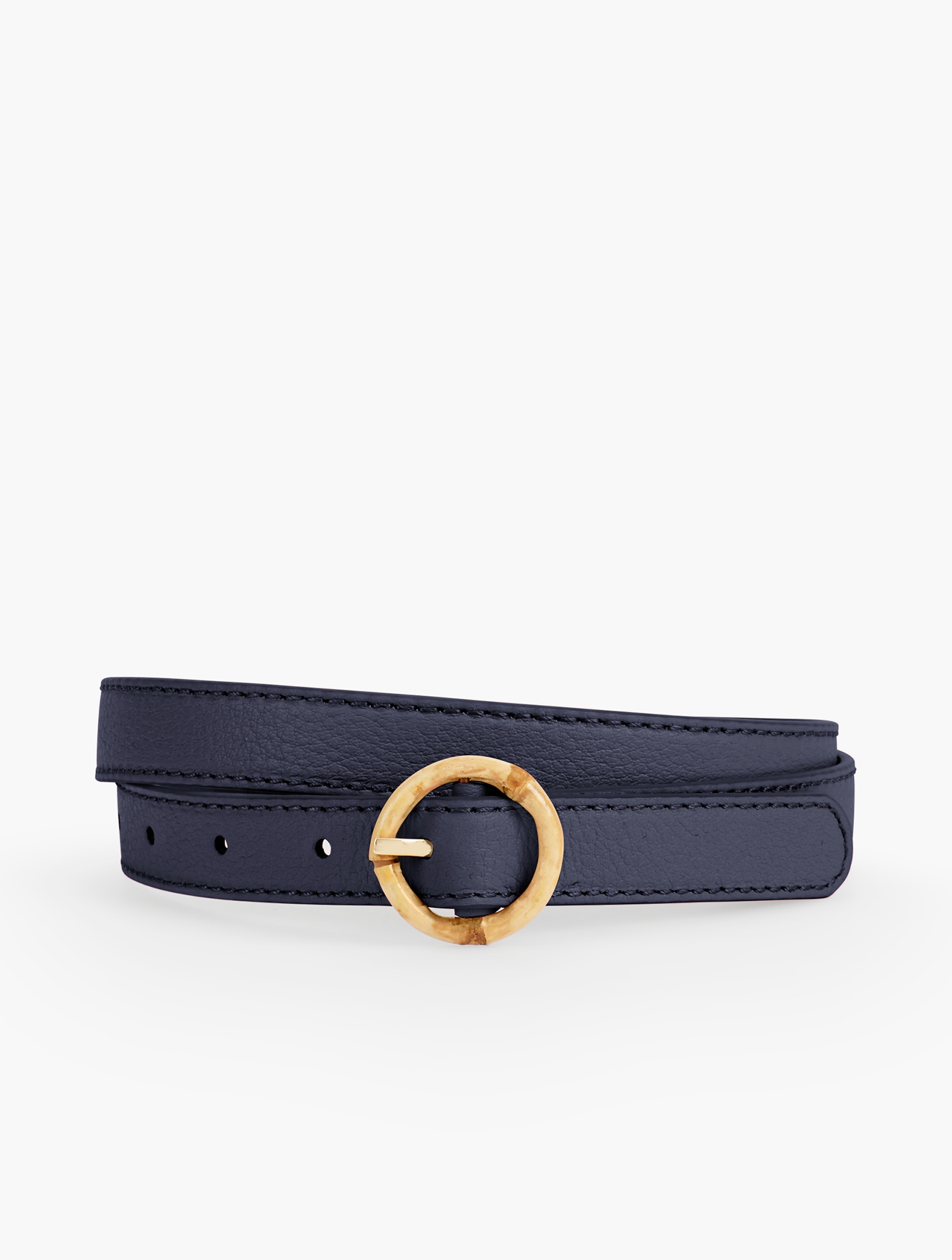 Bamboo-Buckled Pebble Leather Belt | Talbots display picture 1