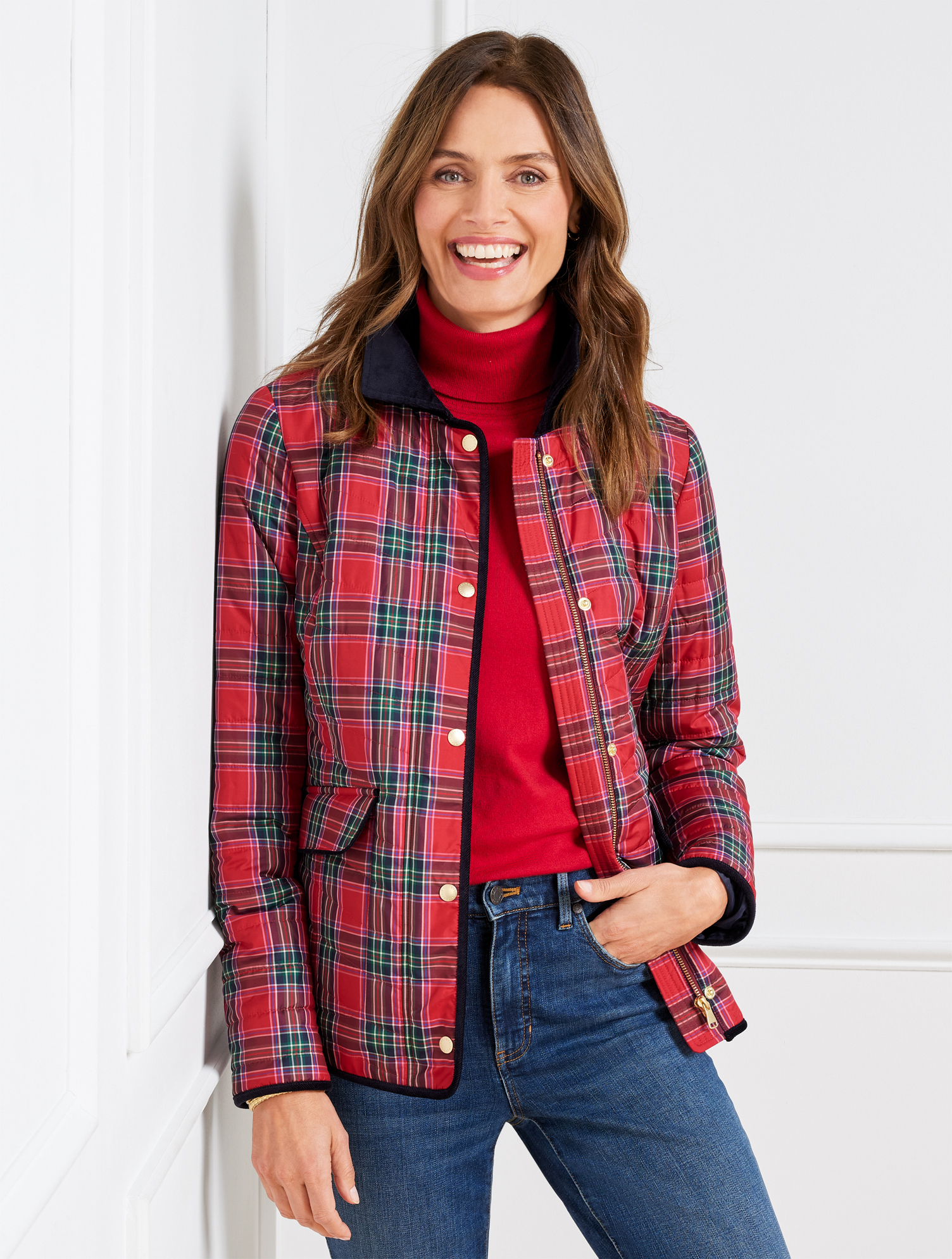 Talbots Plus Size - Quilted Jacket - Snowflake Plaid - Red - 2x