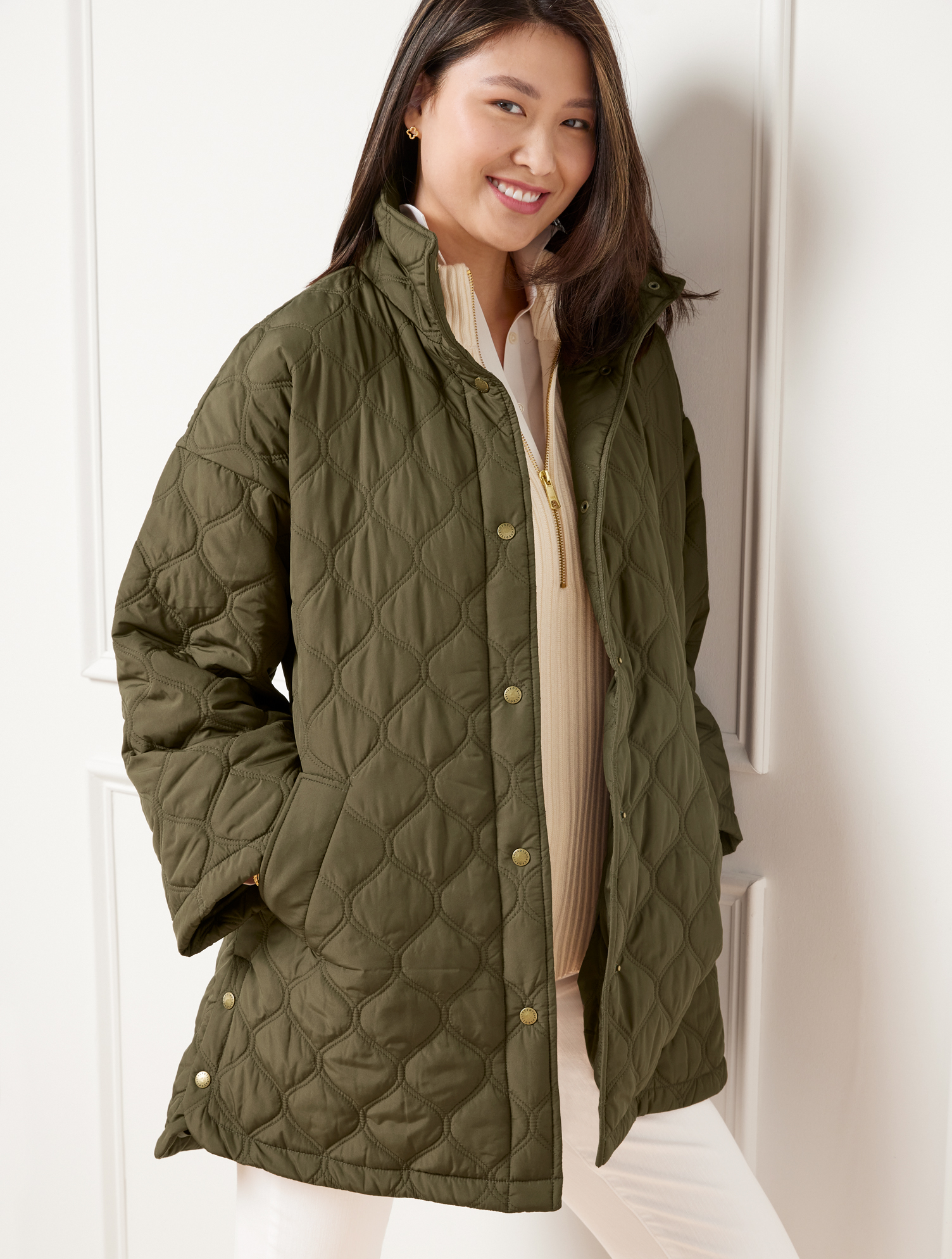 Talbots Plus Size - Quilted Capelet - Deep Moss - 3x