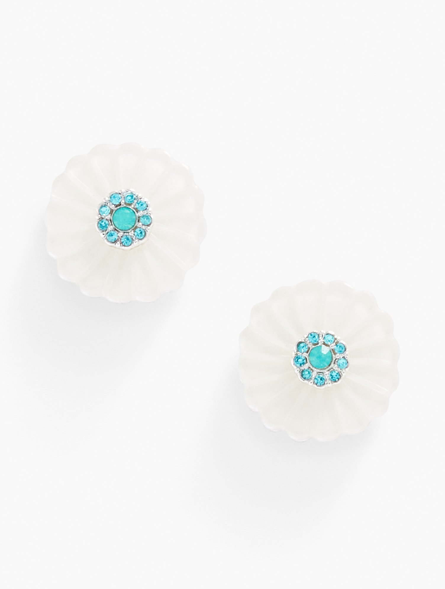 Talbots Carved Floral Stud Earrings - Lovely Blue/shiny Silver - 001  In Gold