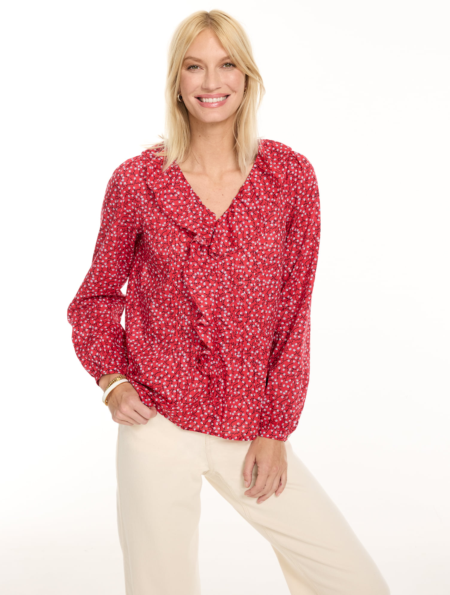 Pintuck Ruffle Voile Top - Curly Roses