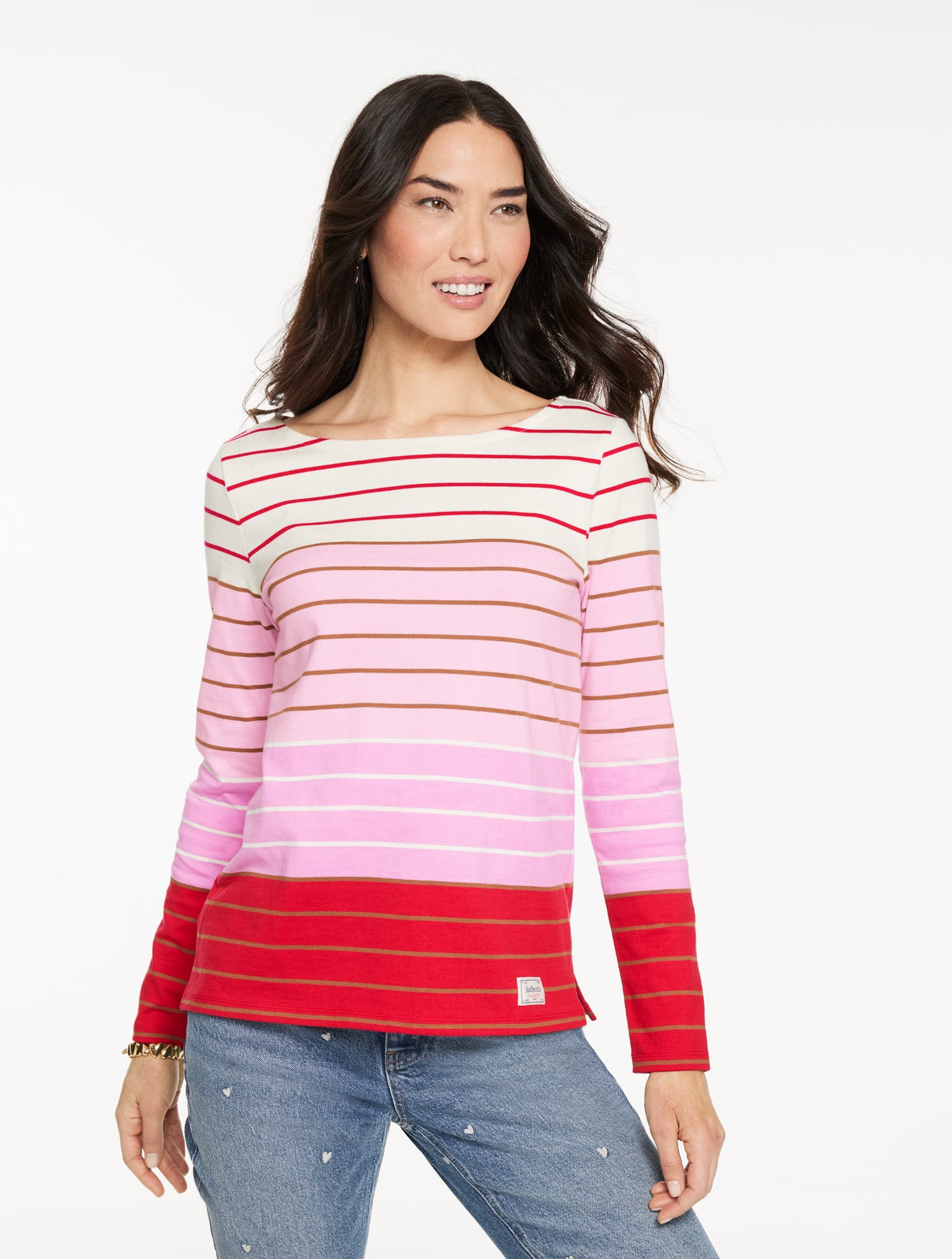 Authentic Talbots T-Shirt - Isabel Stripe - Red - Medium - 100% Cotton