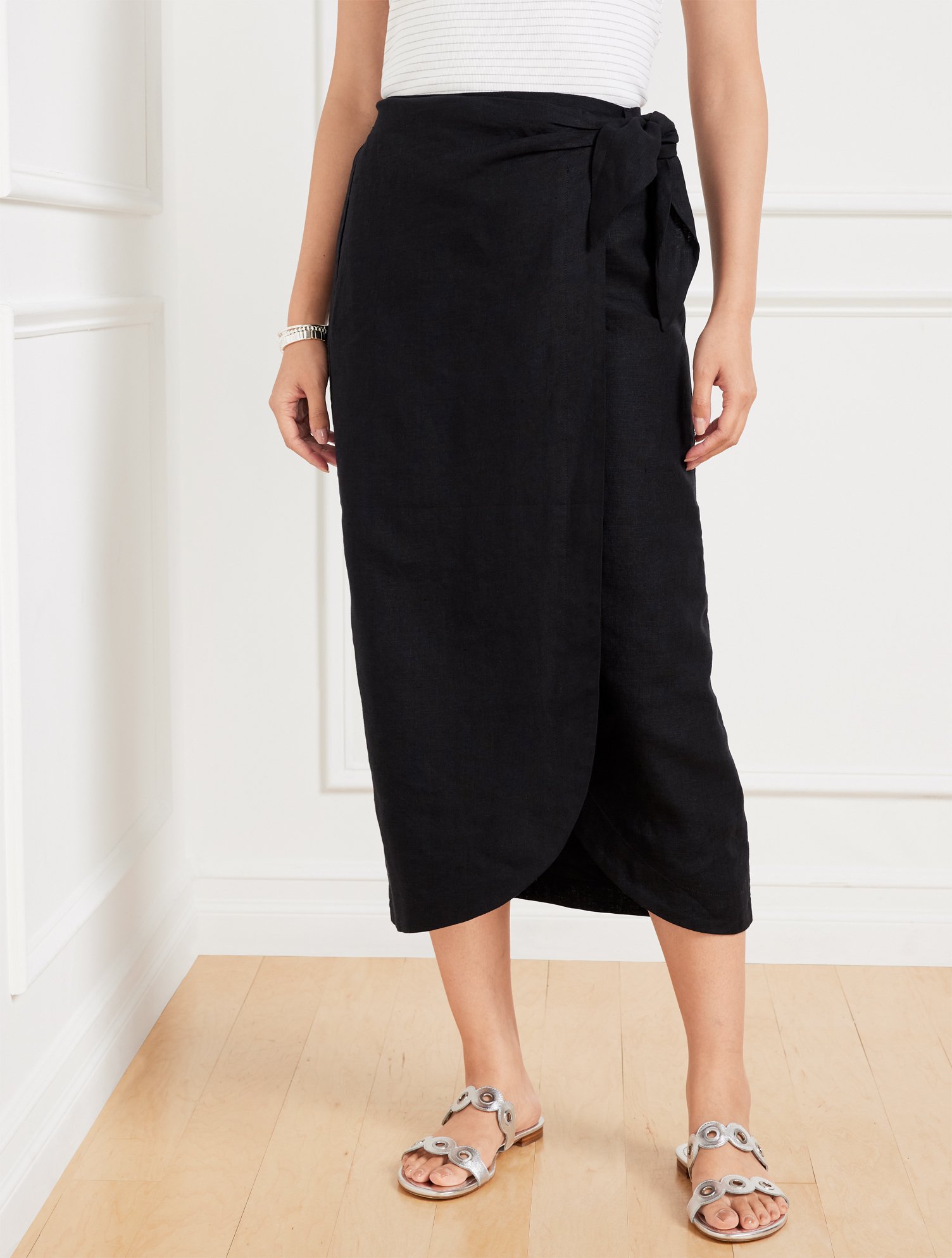 Tulip Hem Linen Midi Skirt | Talbots