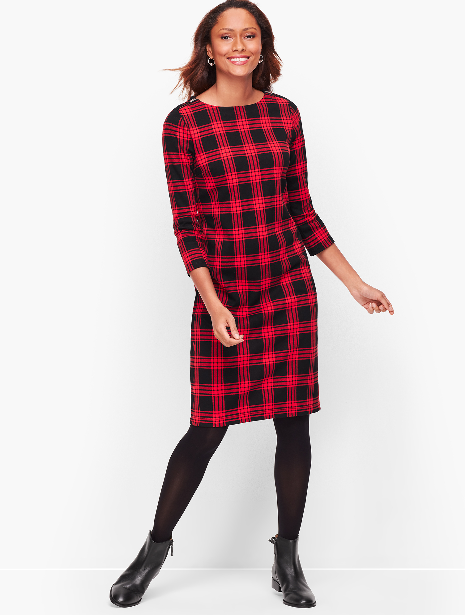 Cotton Buffalo Check Shift Dress | Talbots