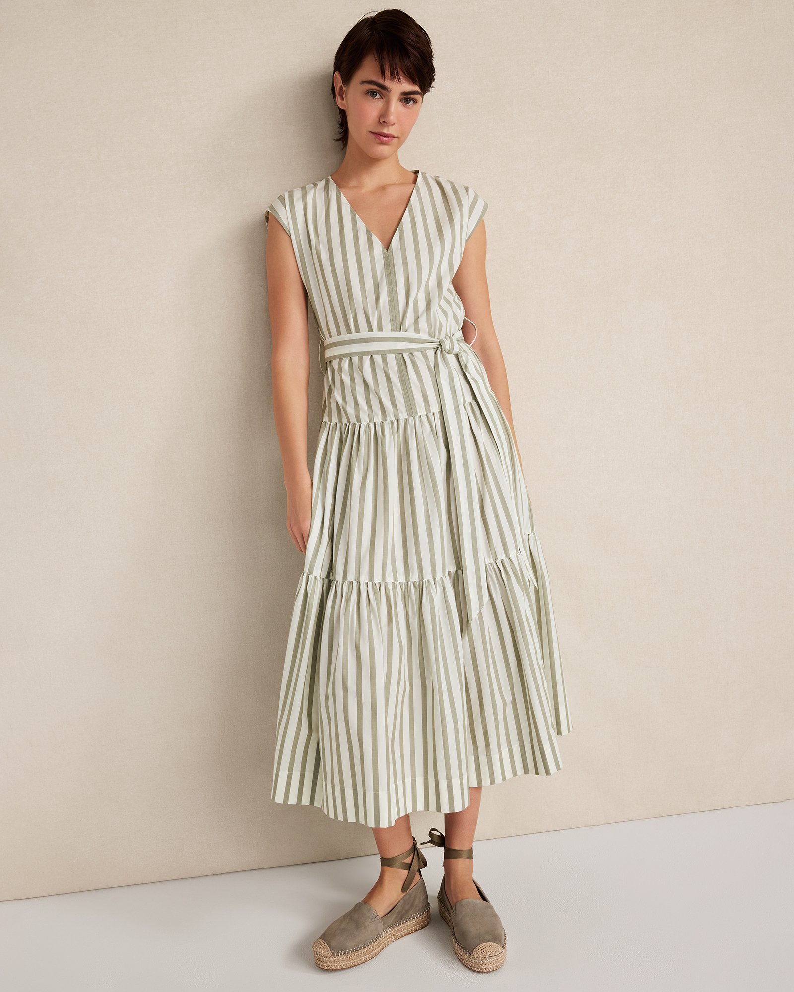 Organic Cotton Poplin Stripe Tiered Midi Dress