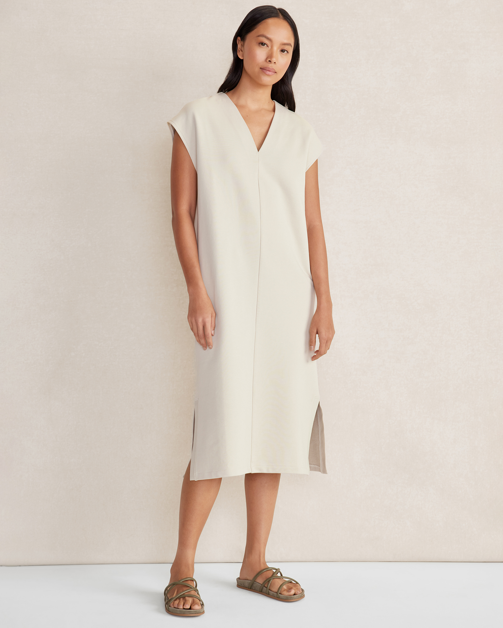 Talbots Organic Cotton French Terry V-neck Dress - Overcast - Xxl  In White