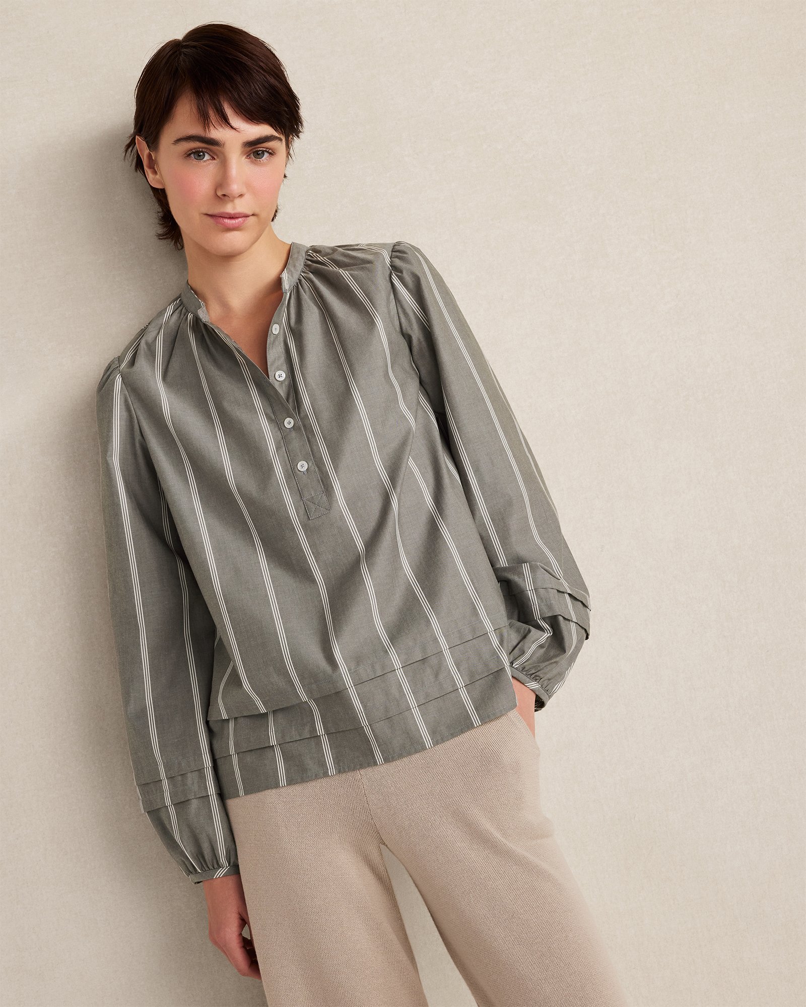 Organic Cotton Poplin Stripe Long Sleeve Top