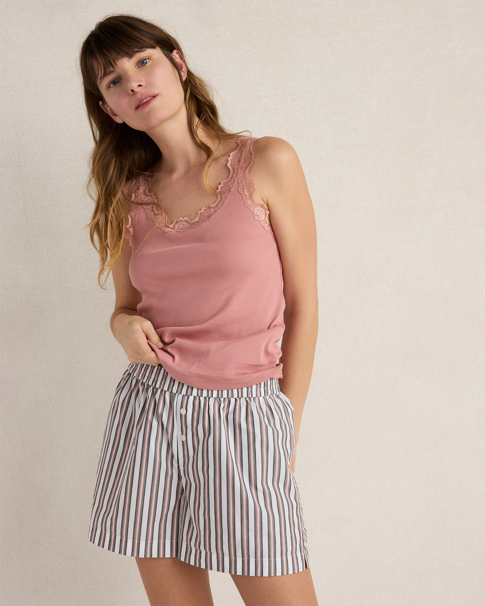 Organic Cotton Rib Knit Lace Tank