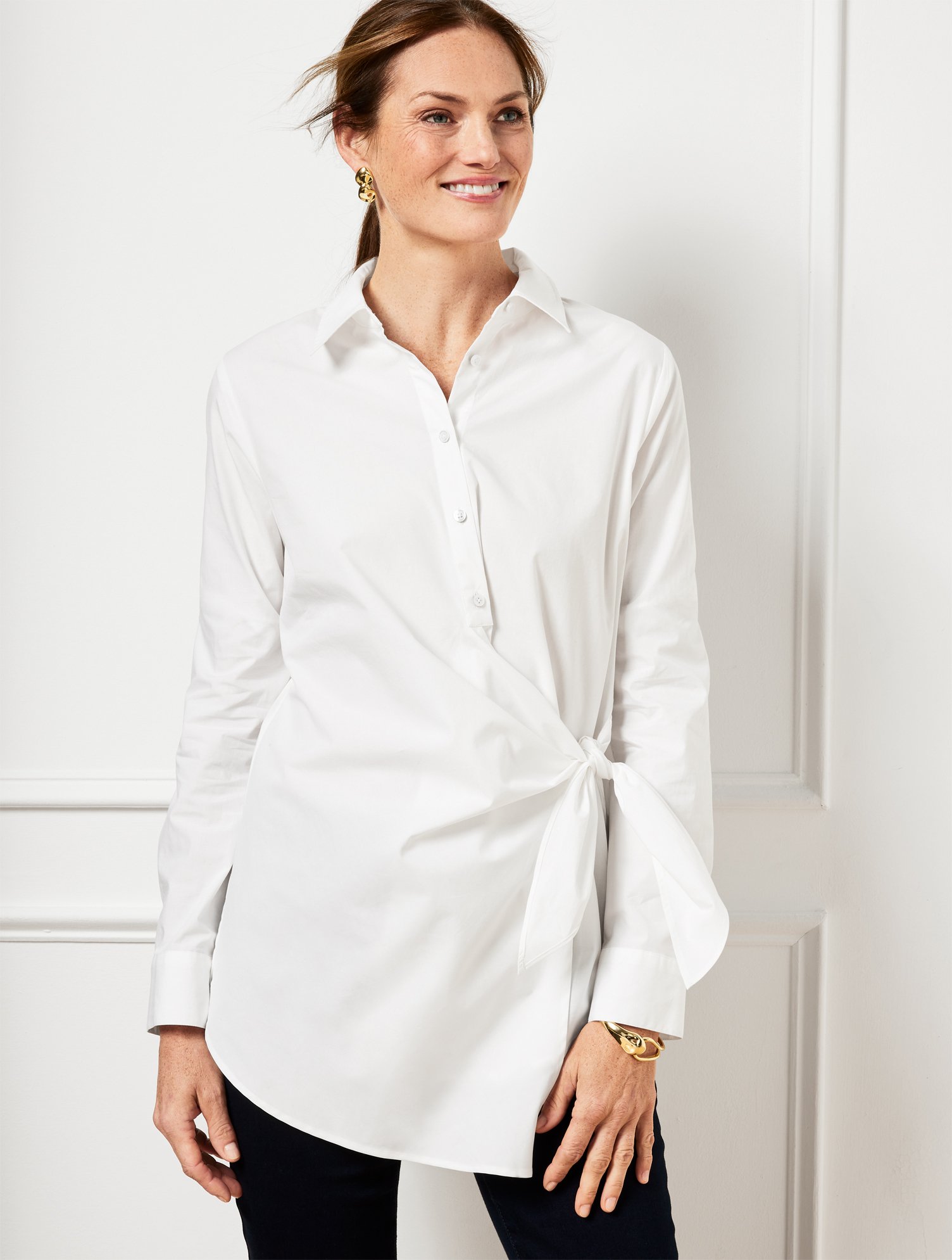 Linen Tie Hem Button Front Top - Swing Stripe | Talbots