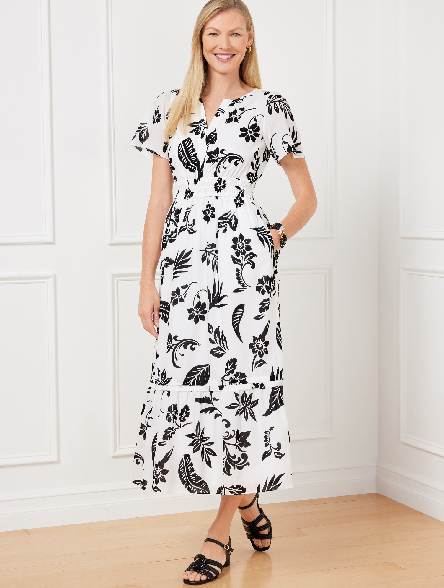 point sur flutter sleeve midi dress in printed cotton voile Point Sur Dress